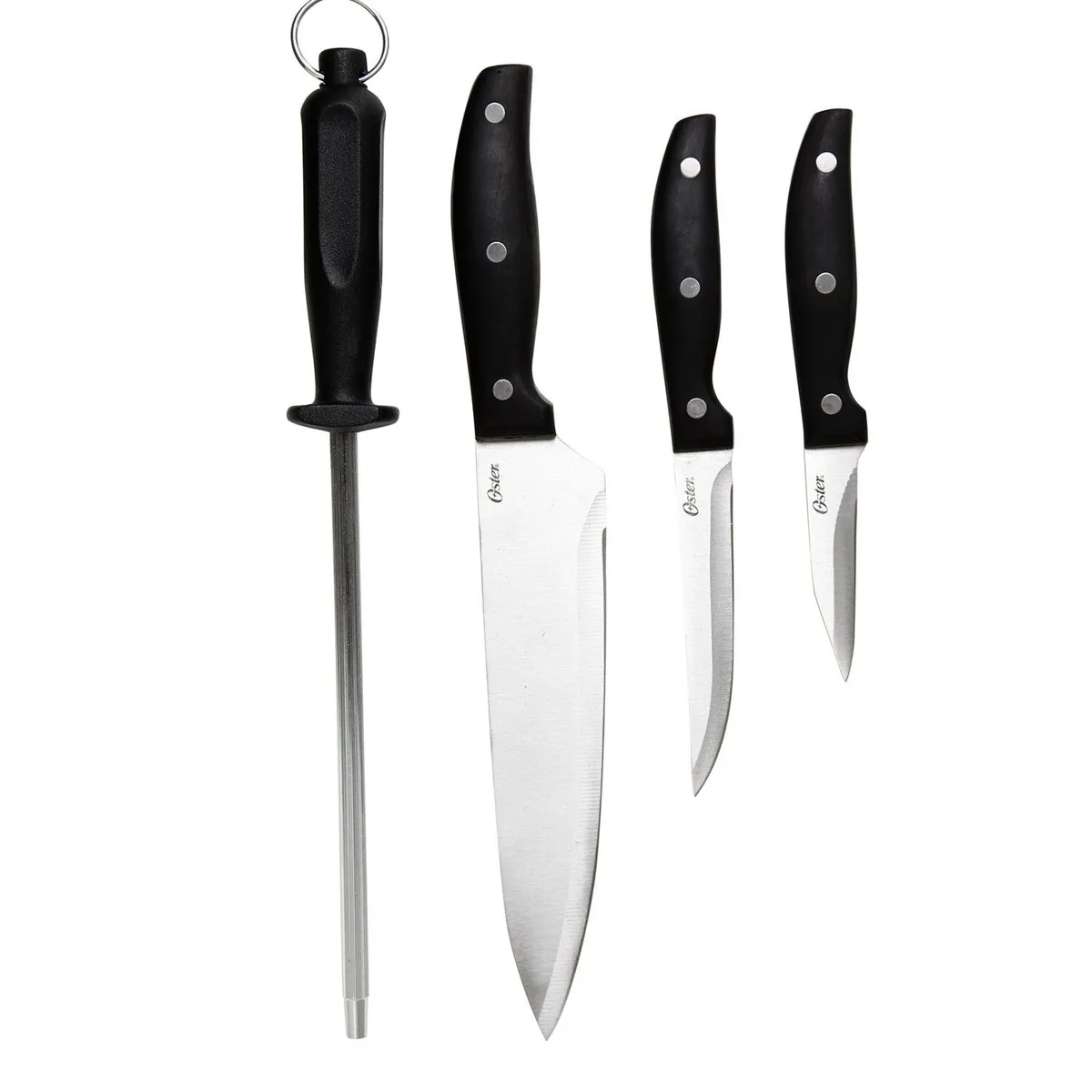 OSTER - Set de Cuchillos con Afilador 4 Piezas Acero Inoxidable