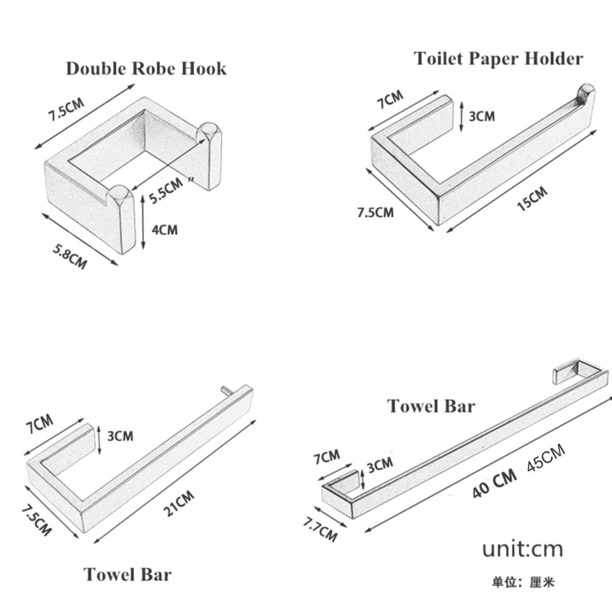 GENERICO - Platinium - Set de 4 piezas de accesorios de acero inoxidable #304