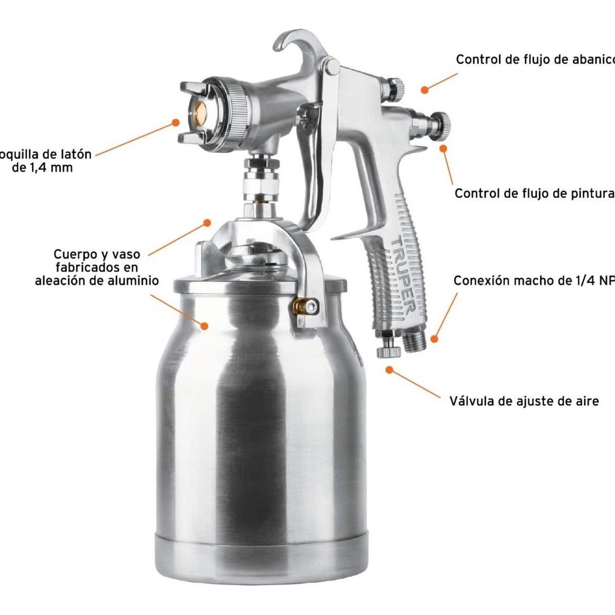 TRUPER - Pistola para Pintar de Succion HVLP 1.4 mm Truper