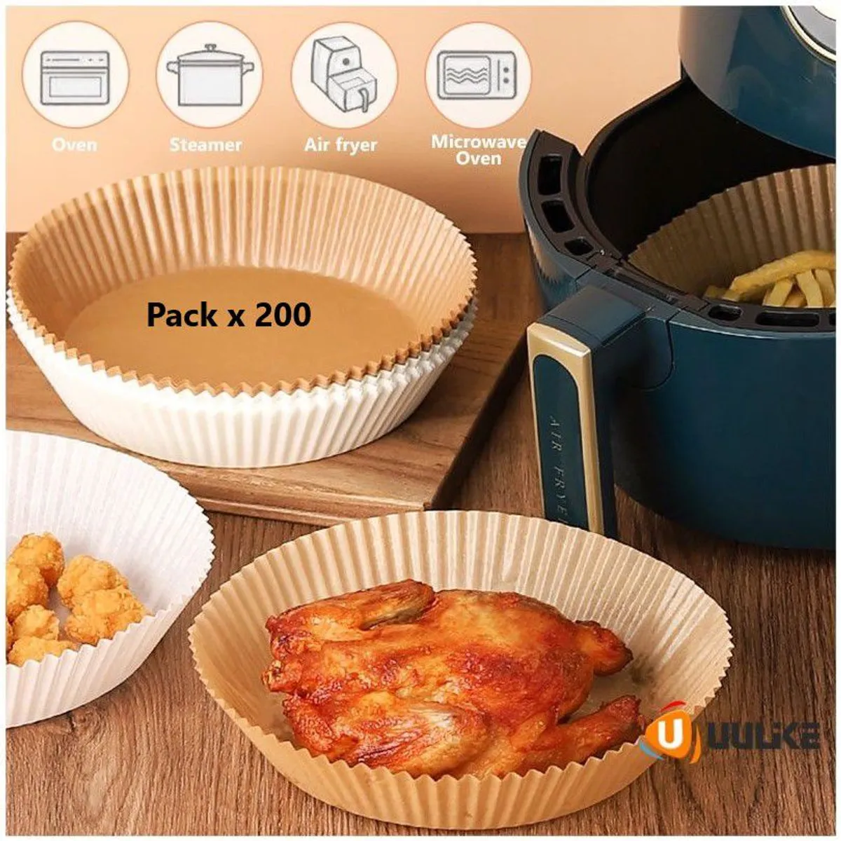 INSPIRA MARKET - Bandeja Papel Freidora de Aire Antiadherente para Frituras 200 U