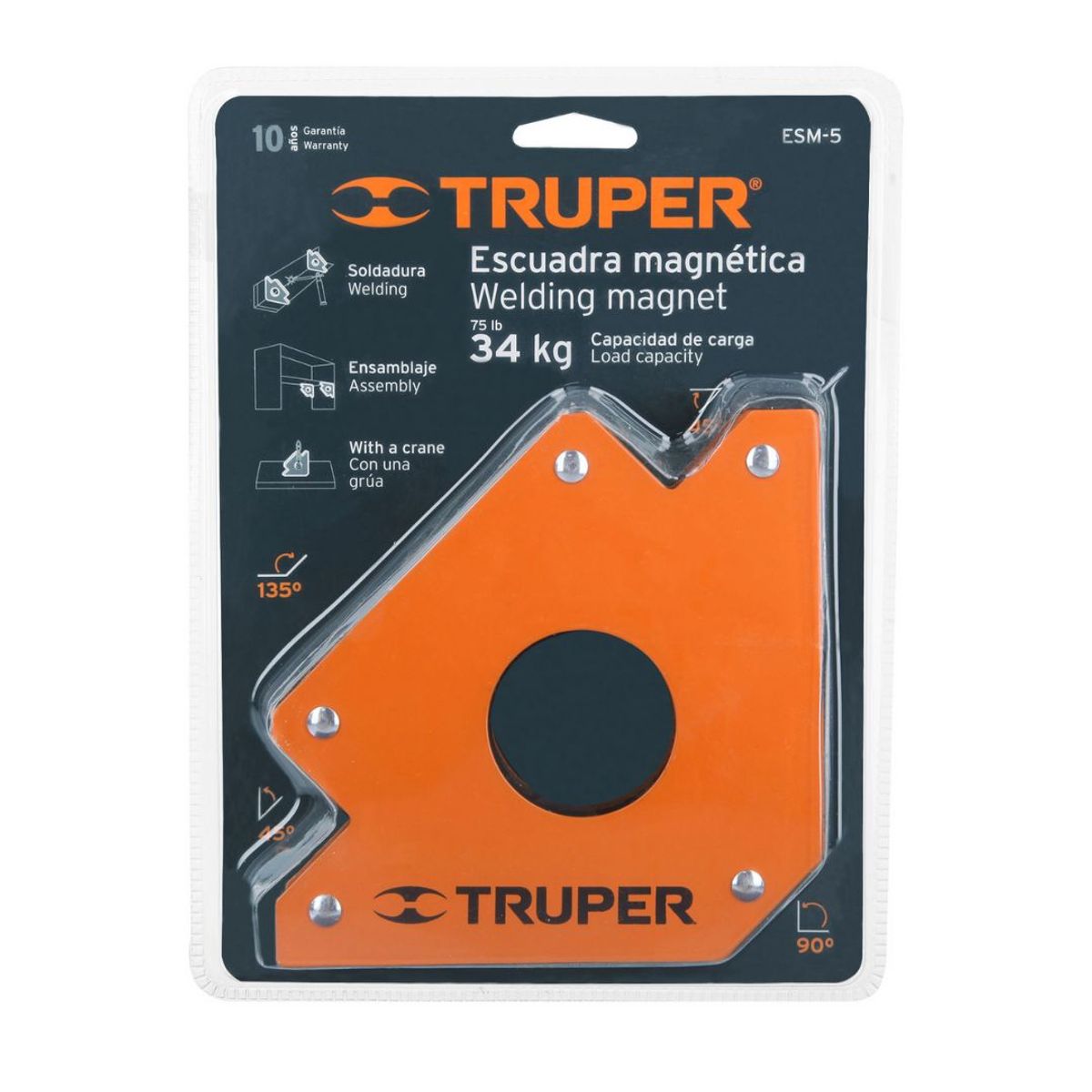 TRUPER - Escuadra Magnética Para Soldar 5 Pulgadas 34Kg Truper ESM-5