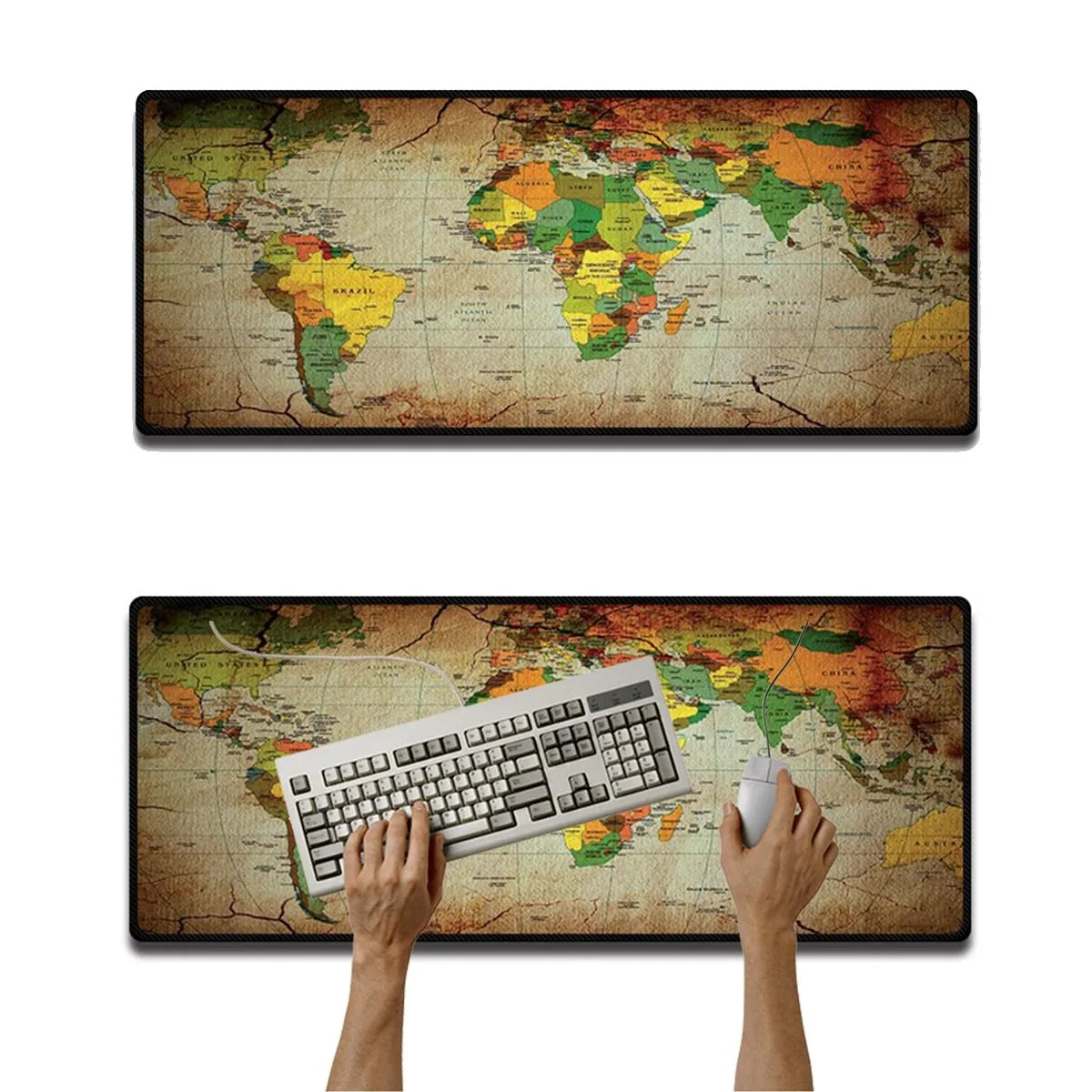 GENERICO - Mouse pad Base Escritorio Extra Large 30x80cm Computador Mapa sepia