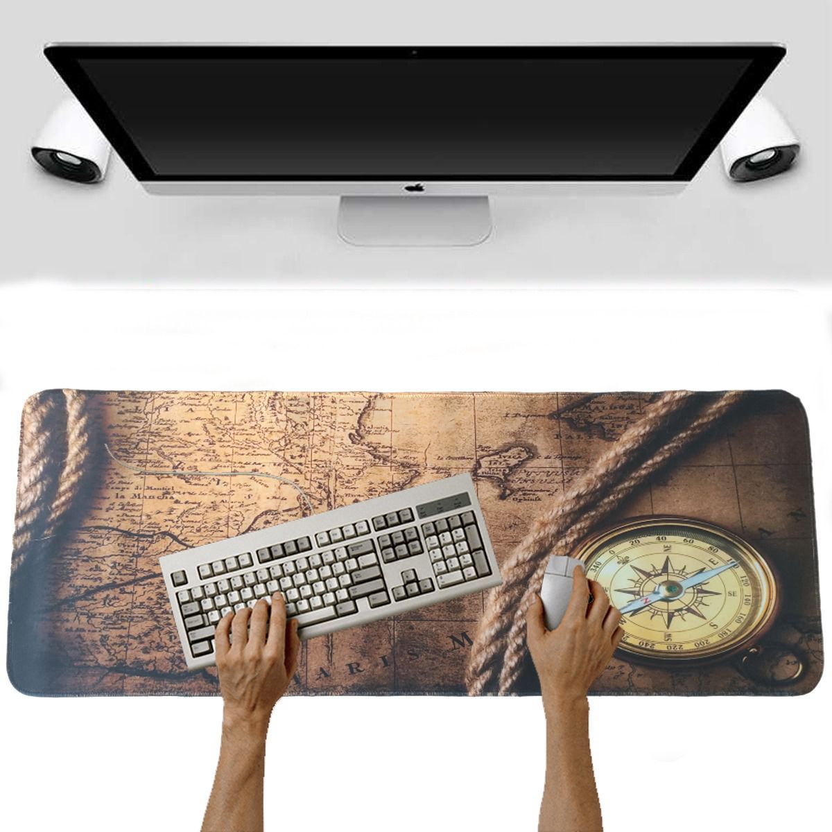 GENERICO - Mouse pad Base Escritorio Extra Large 30x80cm Computador Mapa brujula