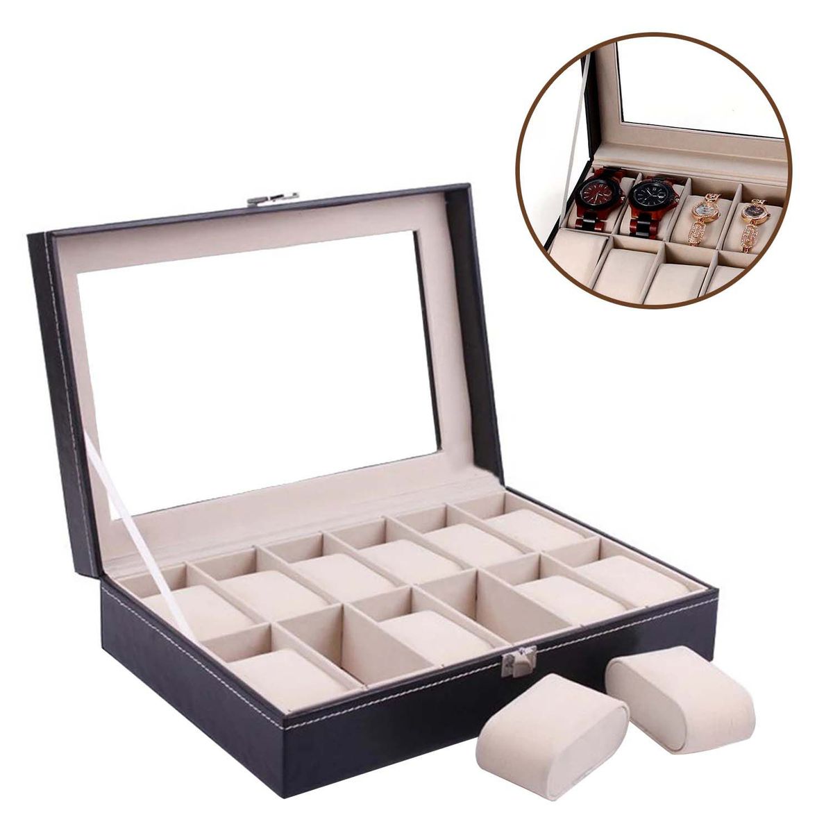 BUYPAL - Estuche Organizador 12 Compartimientos Reloj Elegante