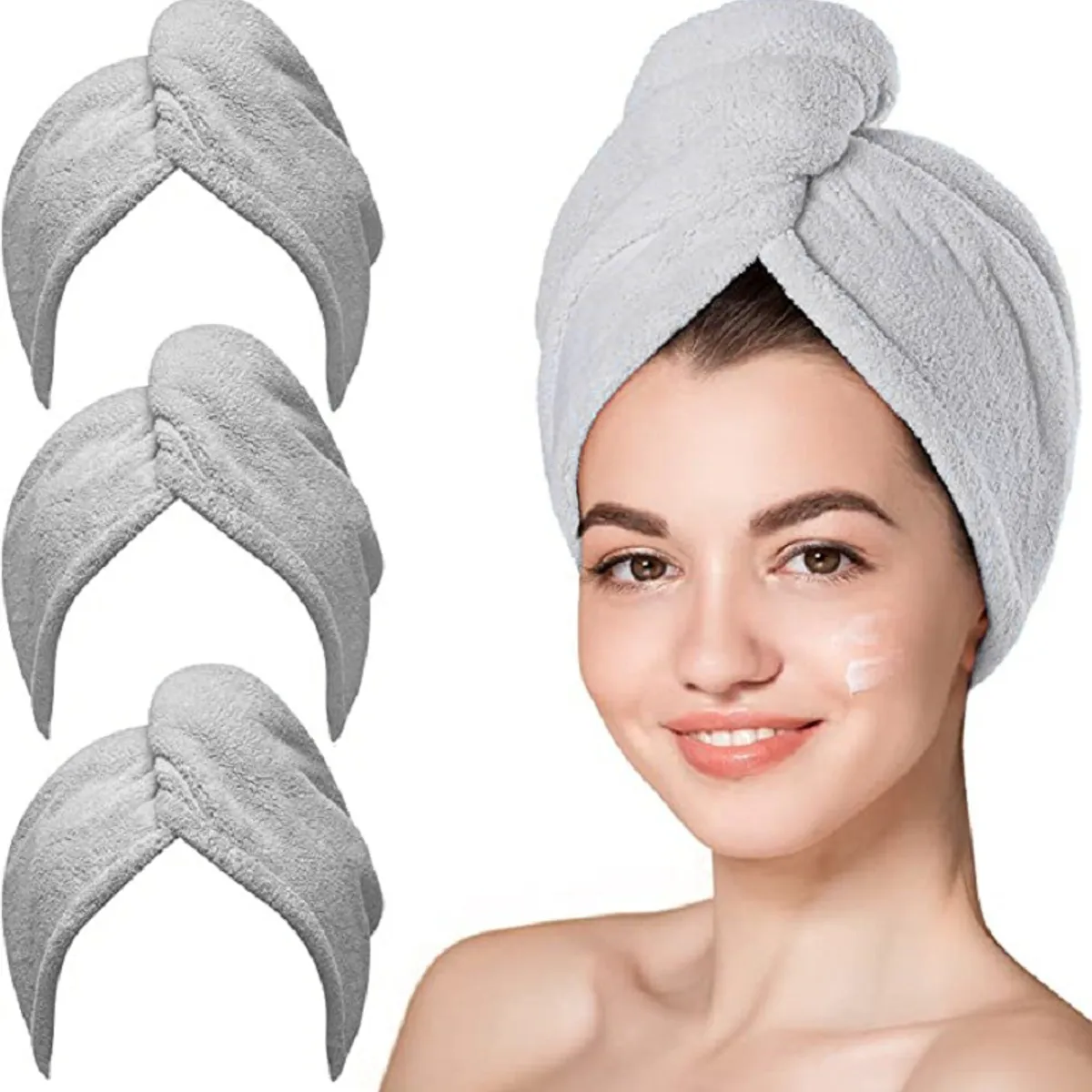 AURELA - Pack de 3 Gorros Toalla para Cabello