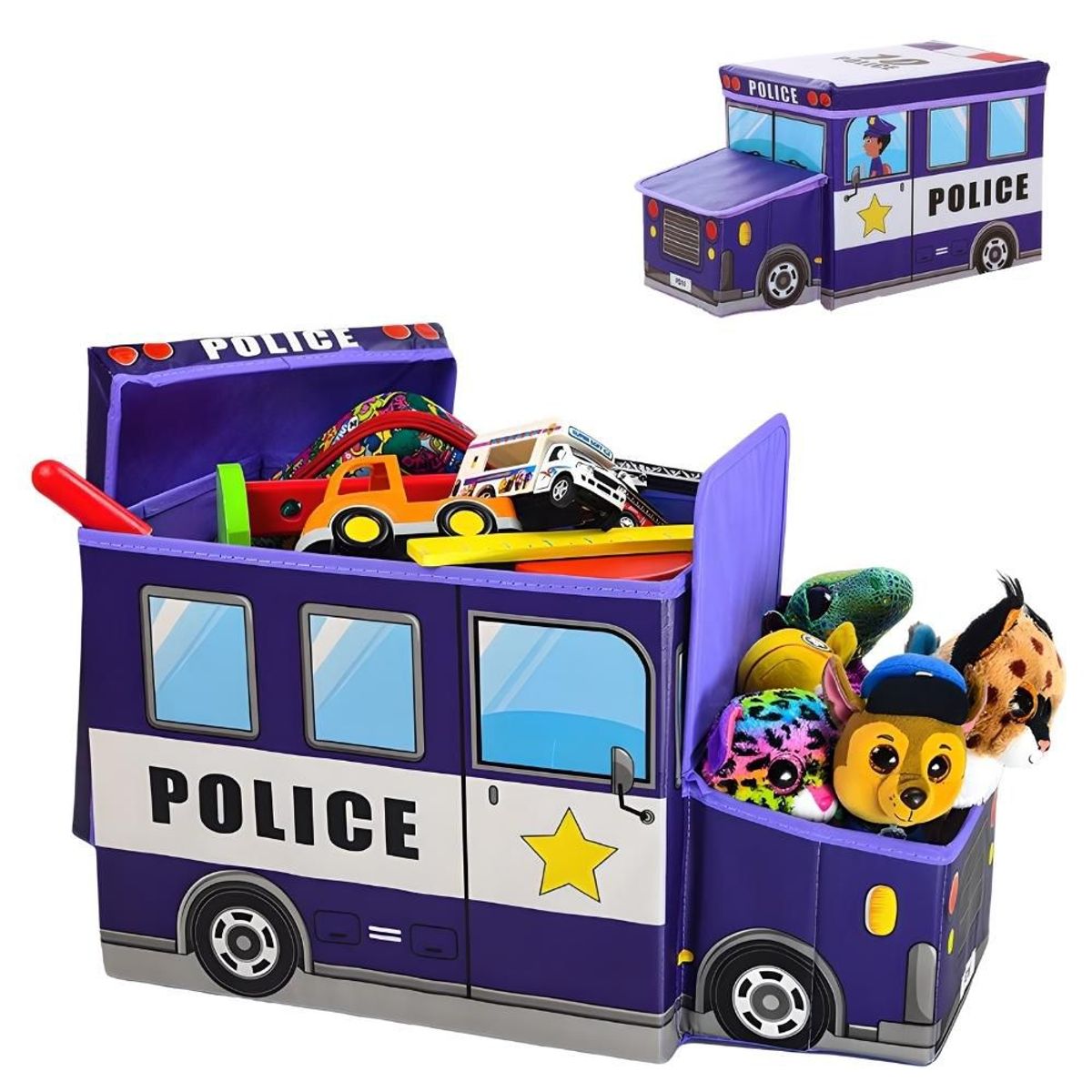 MINARI - Caja Puff Organizador de Juguetes para Niños Autobus Azul 201F