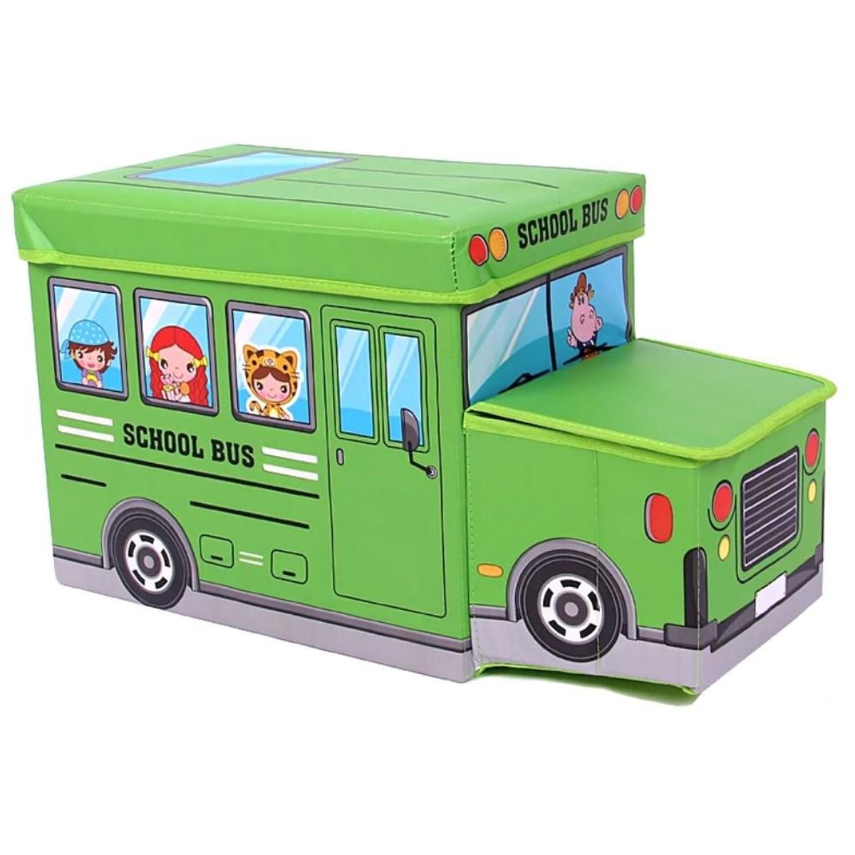 MINARI - Caja Puff Organizador de Juguetes para Niños Autobus Verde 201F