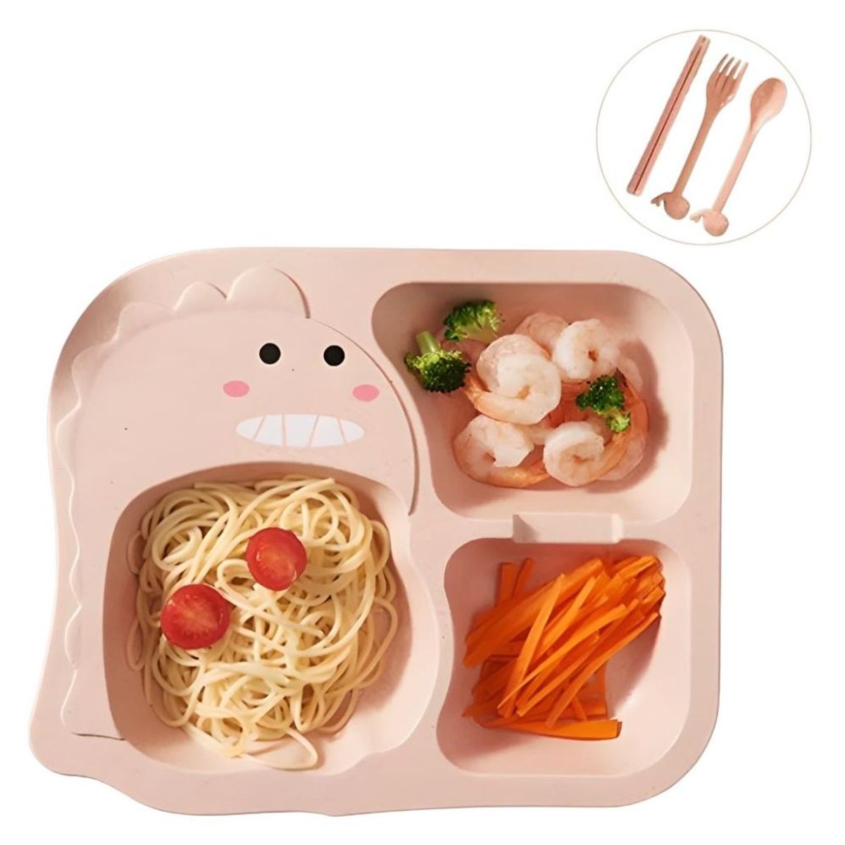 MINARI - Plato con Cubiertos para Bebés y Niños Dinosaurio Rosa 212P