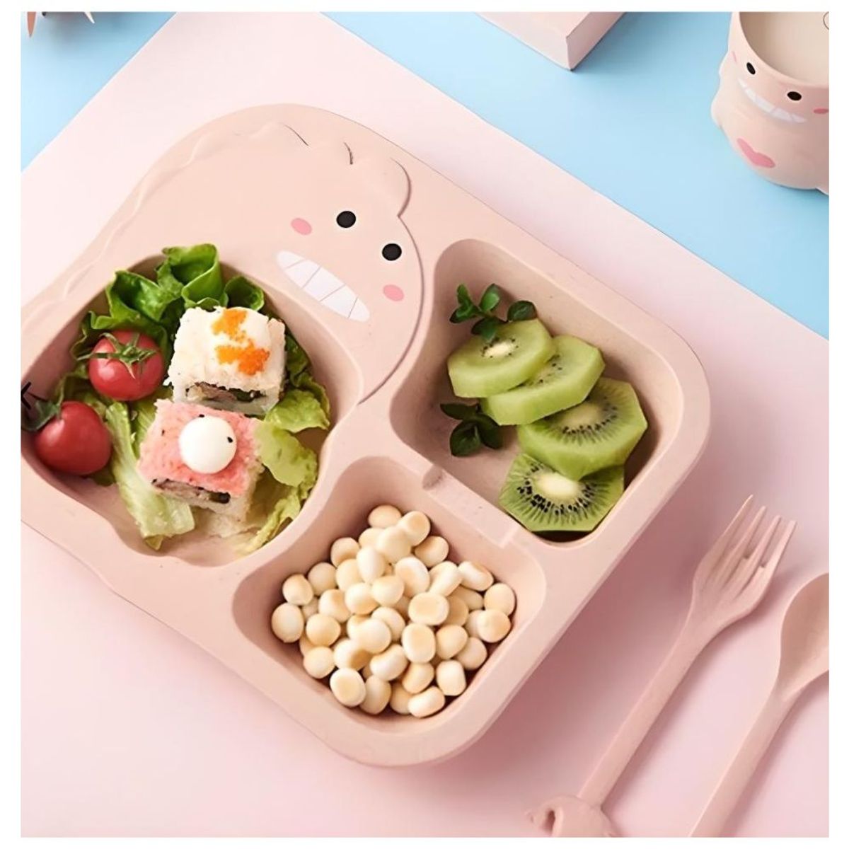 MINARI - Plato con Cubiertos para Bebés y Niños Dinosaurio Rosa 212P