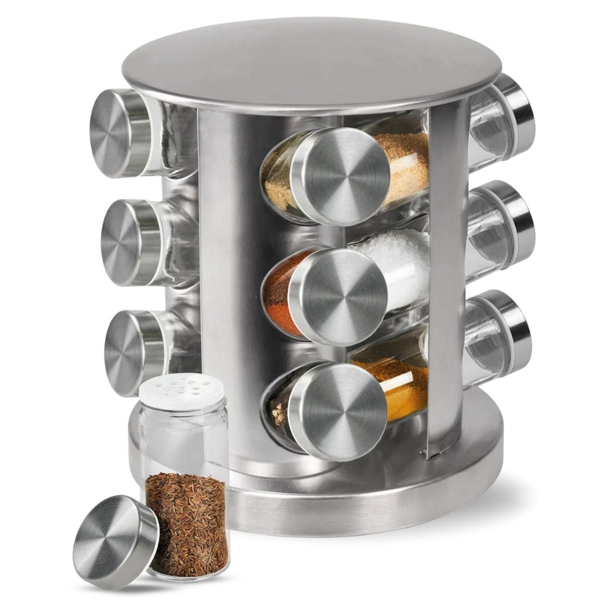 MINARI - Condimentero Especiero Giratorio 12 Frascos de Vidrio 217C