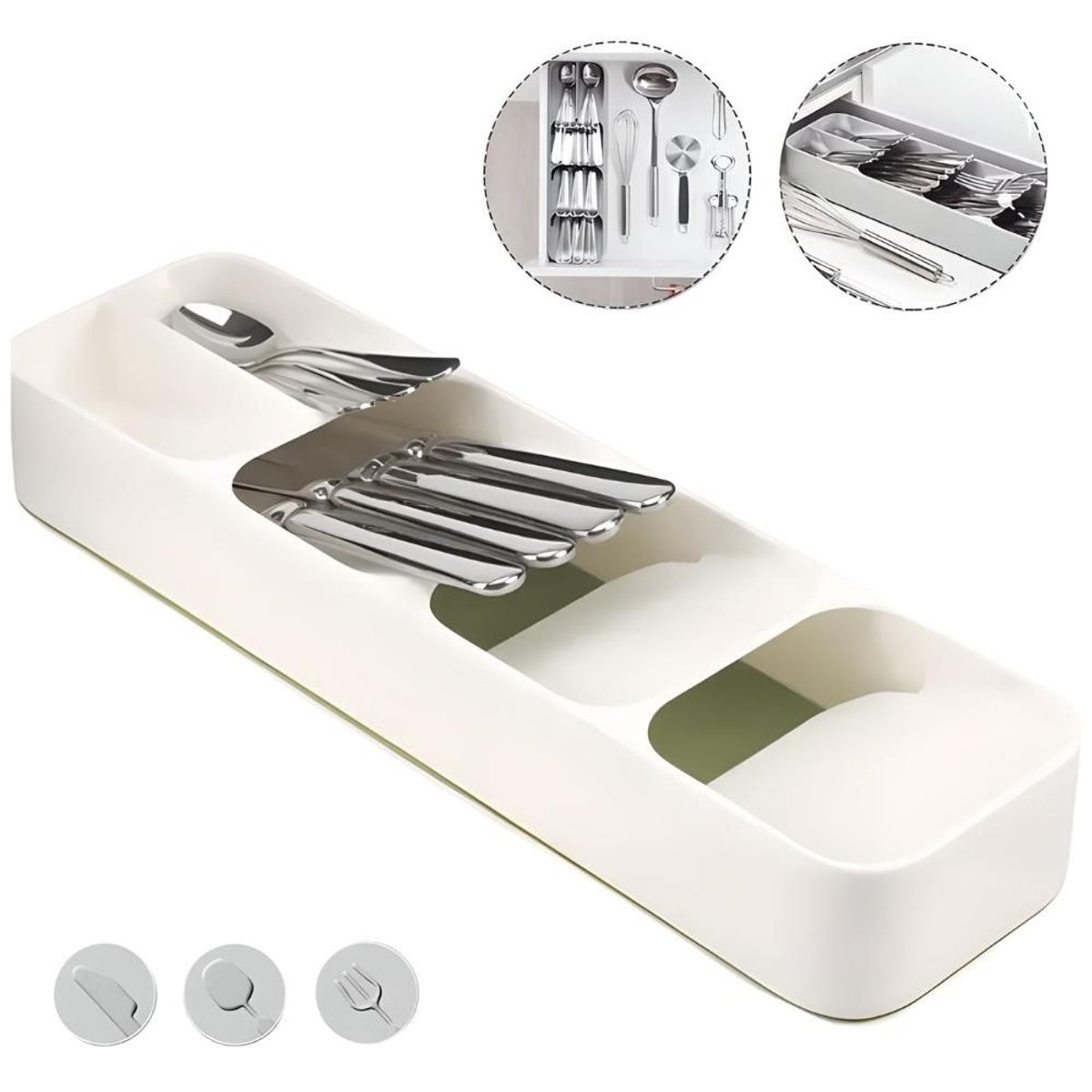 MINARI - Organizador Porta Cubiertos Lineal para Cocina Blanco 176C