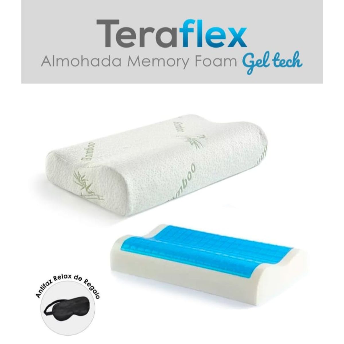 TERAFLEX - ALMOHADA MEMORY FOAM GEL FRIO  REGALO ANTIFAZ  TERAFLEX  50x30x10CM