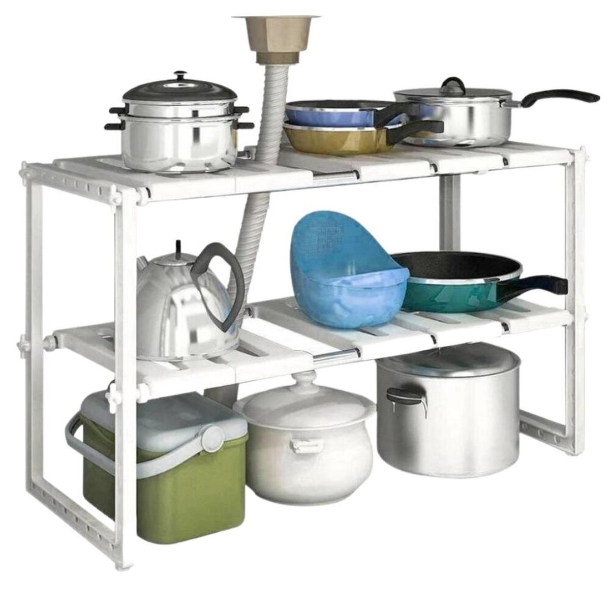 MINARI - Organizador Estante de Lavadero de Cocina 2 Niveles Blanco 142E