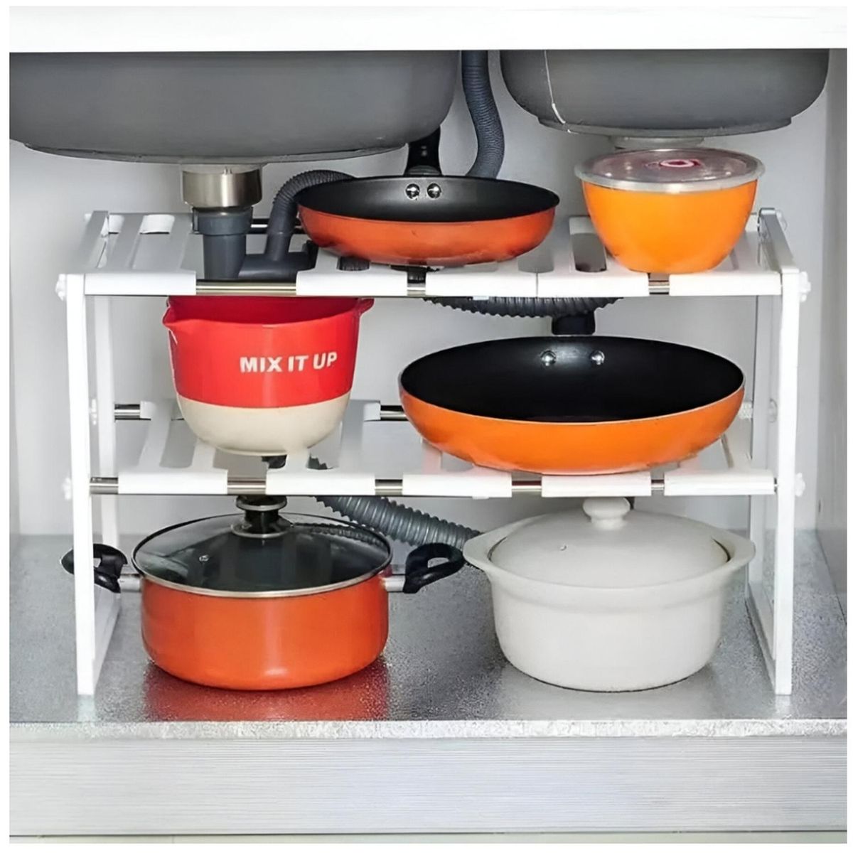 MINARI - Organizador Estante de Lavadero de Cocina 2 Niveles Blanco 142E