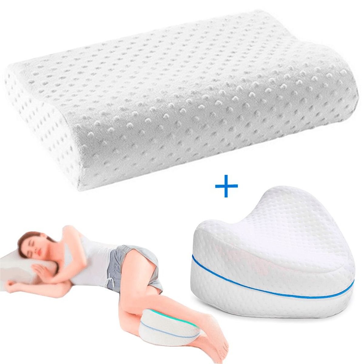 OEM - Pack 2 en 1 Almohada Viscoelástica con Memoria para Cabeza y Rodilla