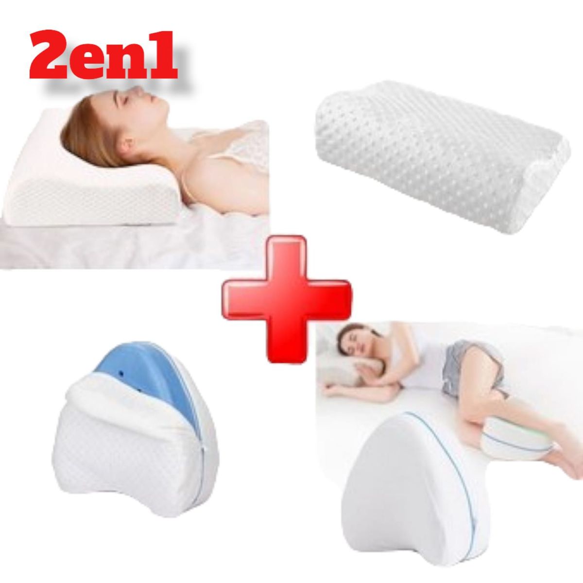 OEM - Pack 2 en 1 Almohada para Cabeza y Rodilla Viscoelástica con Memoria