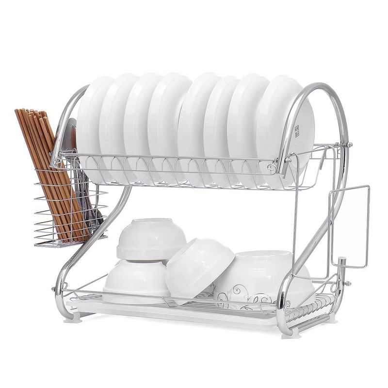 OEM - Organizador Escurridor de Platos Multifuncional de 2 Niveles Cromado