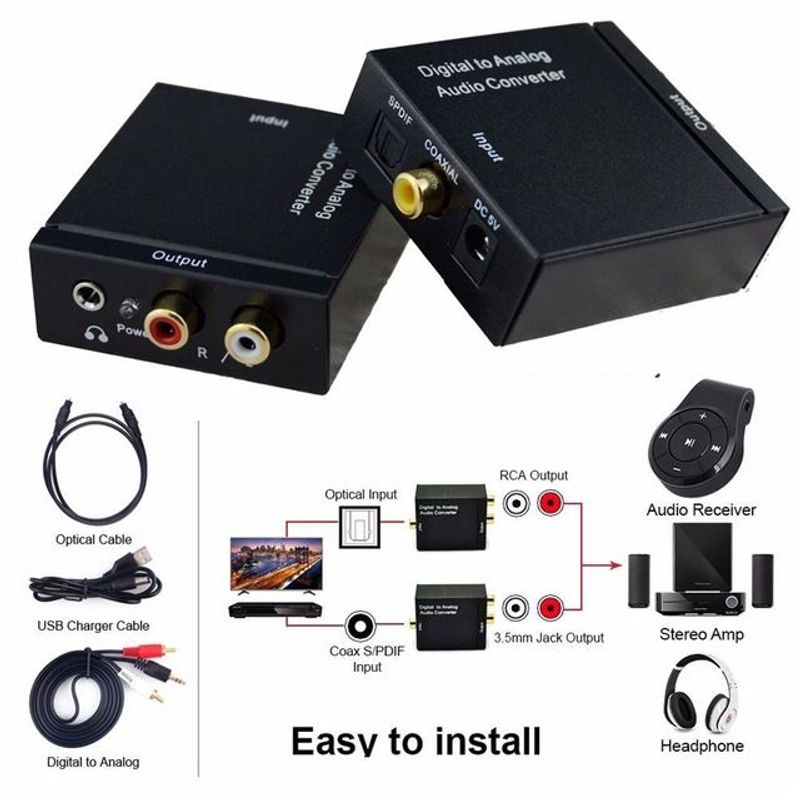 GENERICO - Convertidor de Audio Optico Digital a Rca Cable optico a rca 35mm