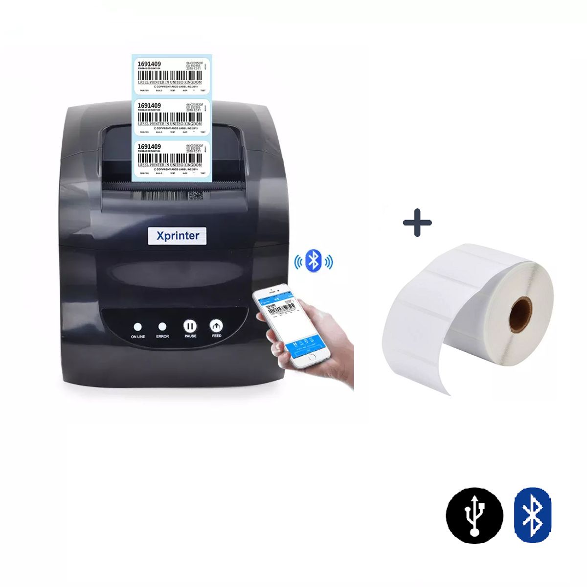 XPRINTER - Impresora térmica de etiquetas adhesivas para códigos de barra 80mm USB Bluetooth 318B