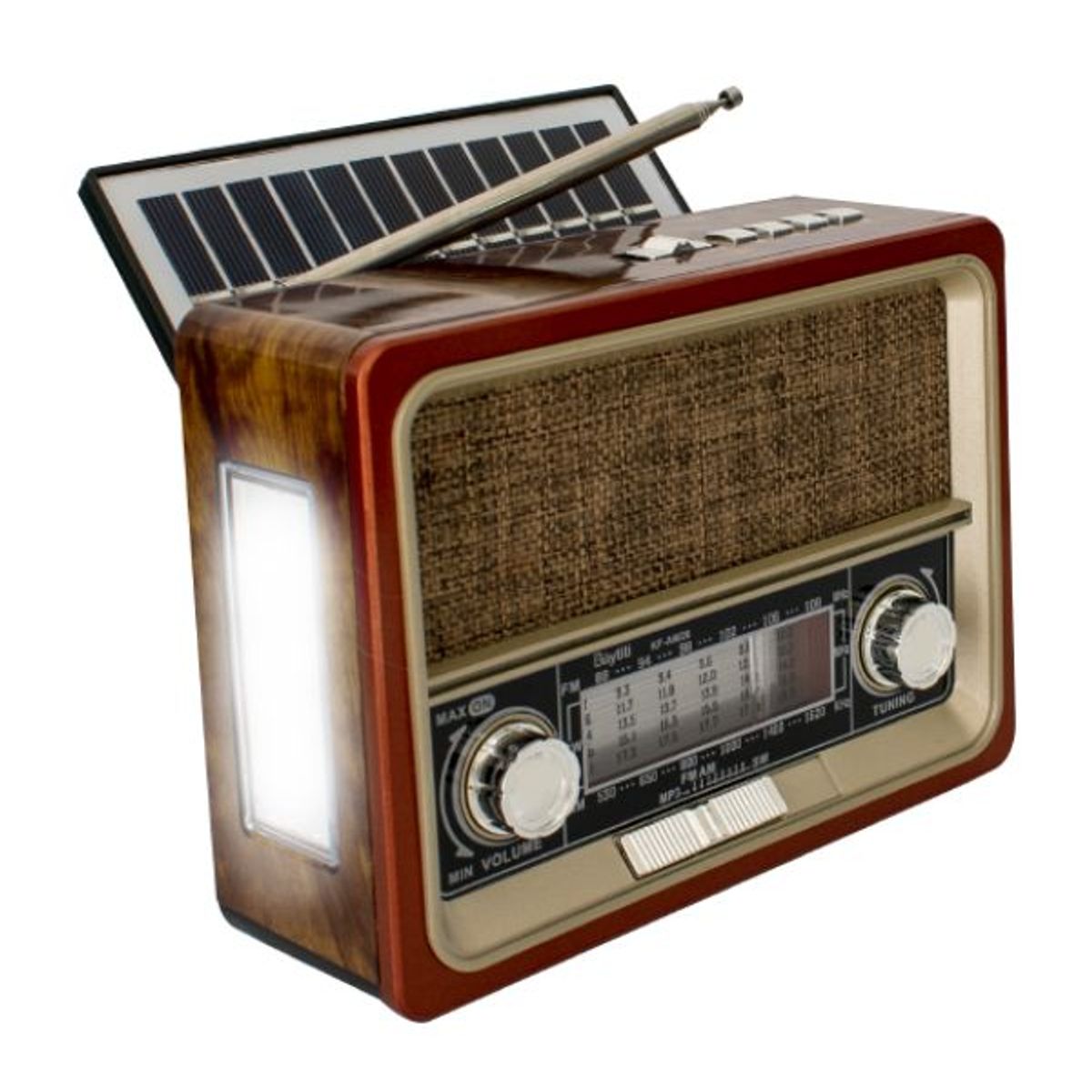 GENERICO - Parlante Bluetooth Radio con Panel Solar y Linterna - Marron