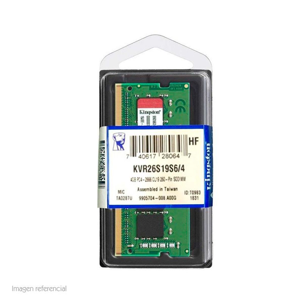 KINGSTON - KINGSTON Memoria RAM 4GB 2666MHz DDR4 SODIMM CL19