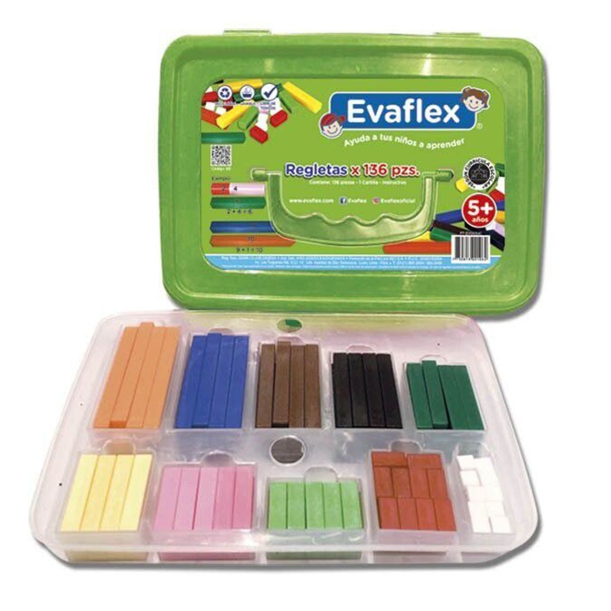 EVAFLEX - Juguete Educativo Matemático Regleta Cuisenaire de 136 pcs
