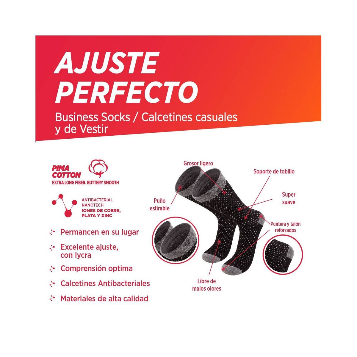 SILVERA NANOTECH - Medias vestir hombre mujer de algodón peruano antibacteriales 3 Pack