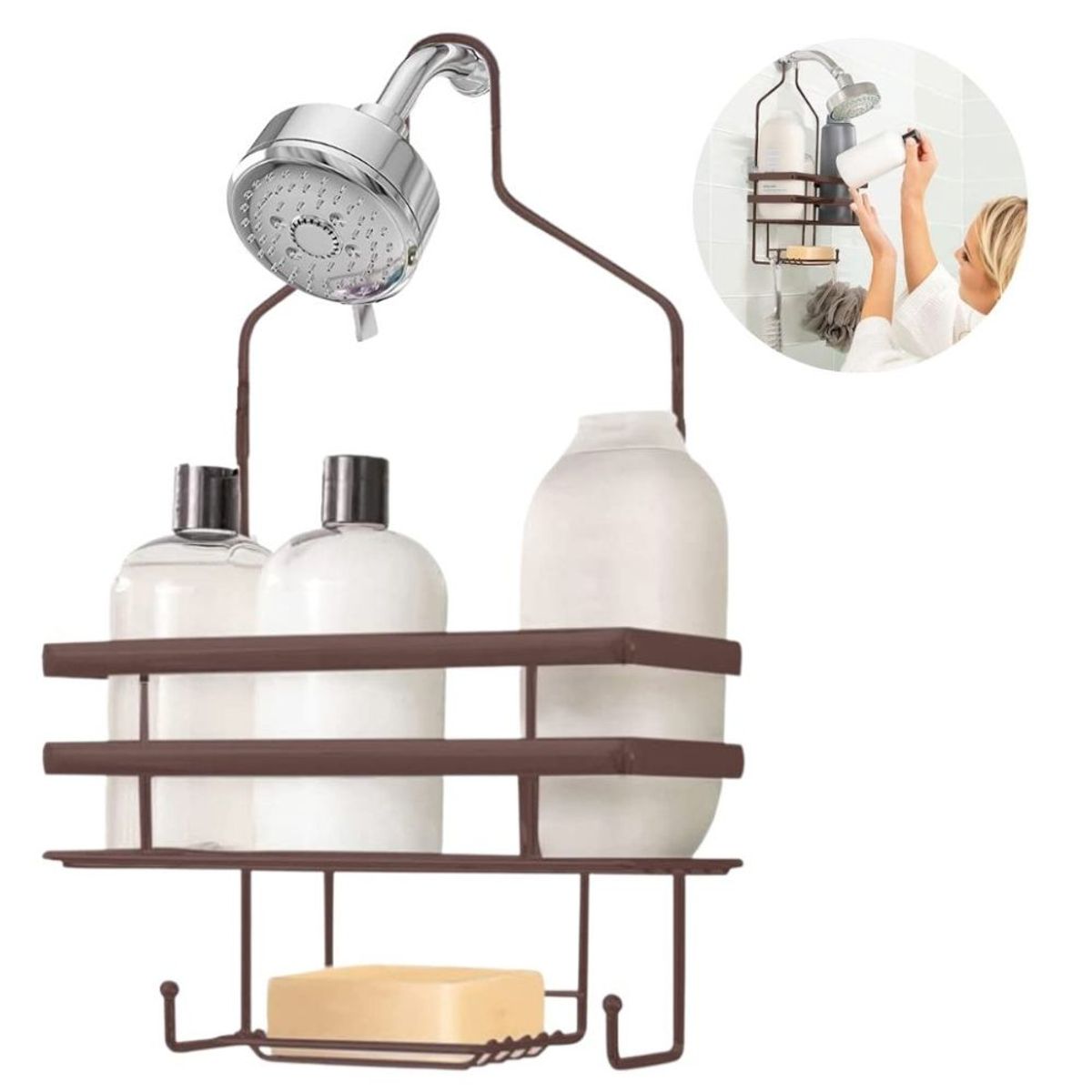 MINARI - Organizador Colgante de Ducha Baño con Jabonera Brown 307D