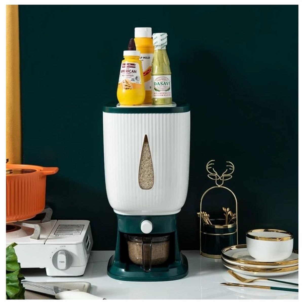 MINARI - Contenedor Organizador Dispensador de Menestras para Cocina Verde 12V