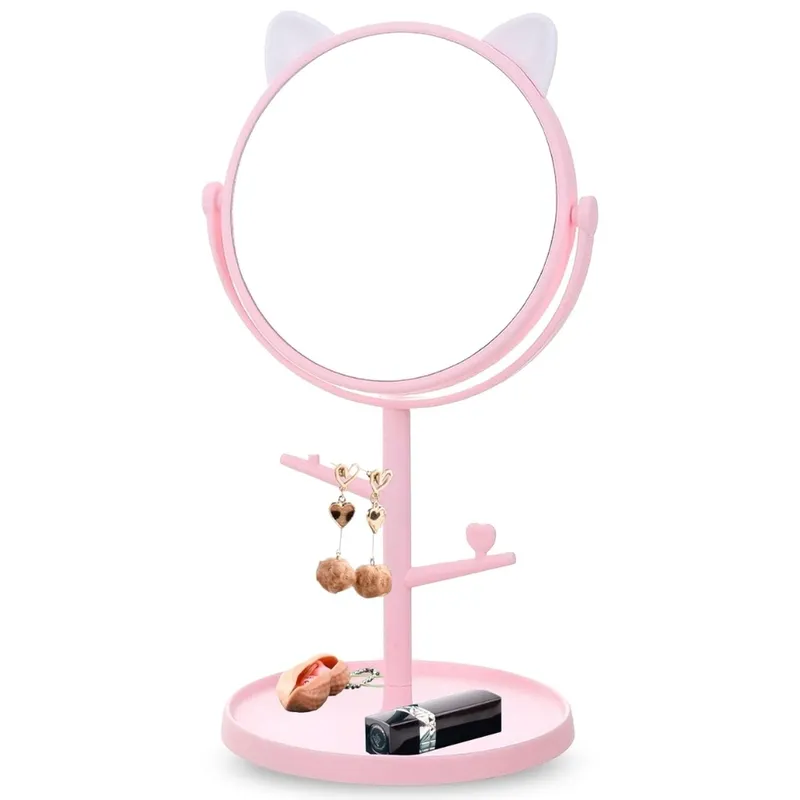 MINARI - Espejo Joyero de Tocador en Forma de Gatito Rosado 327E