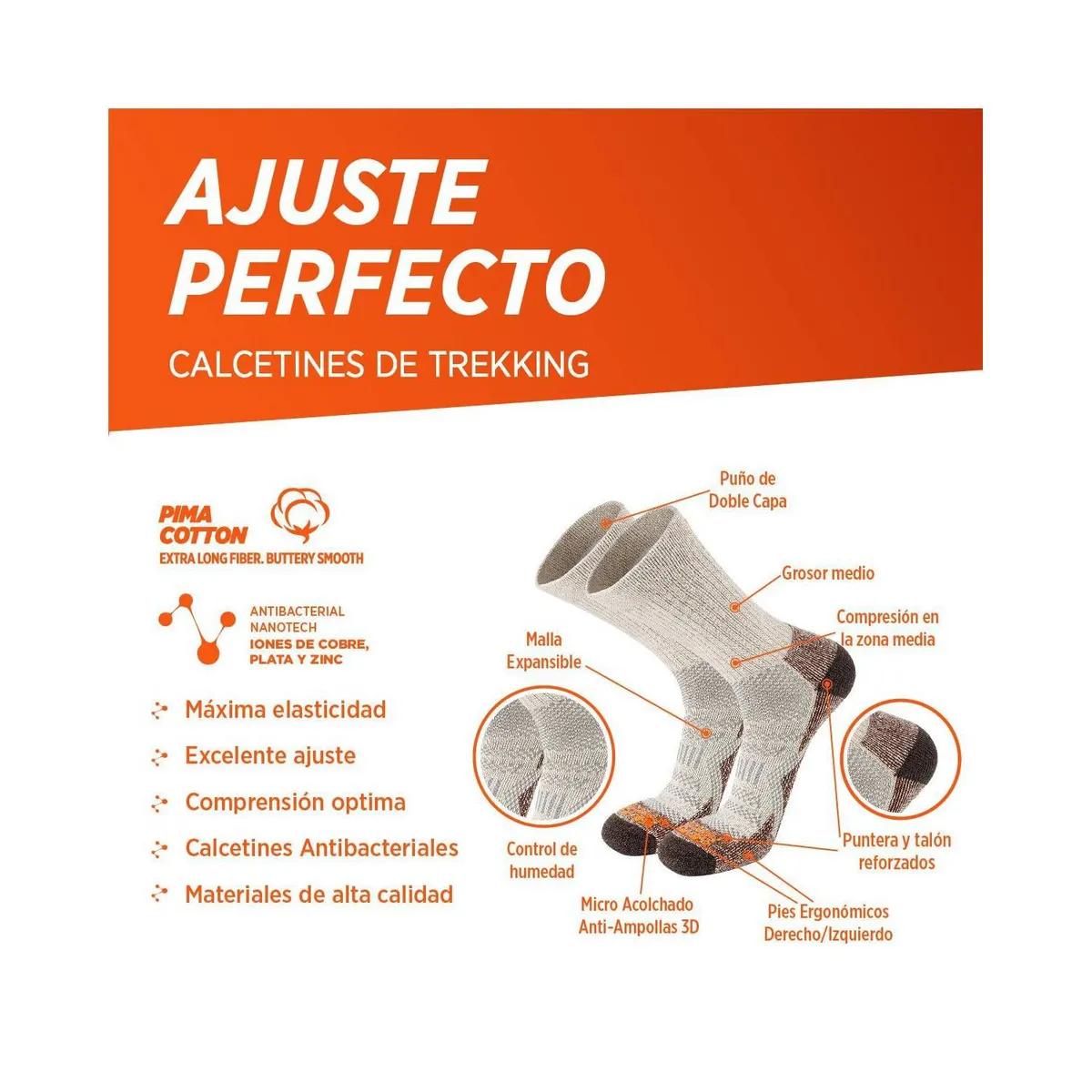 SILVERA NANOTECH - Medias trekking mujer y hombre 2-pack pima