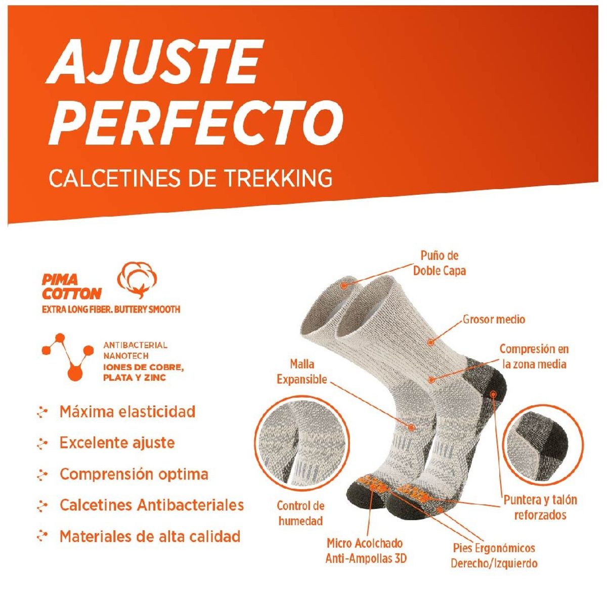 SILVERA NANOTECH - Medias trekking deportivas antibacterial 2-pack-