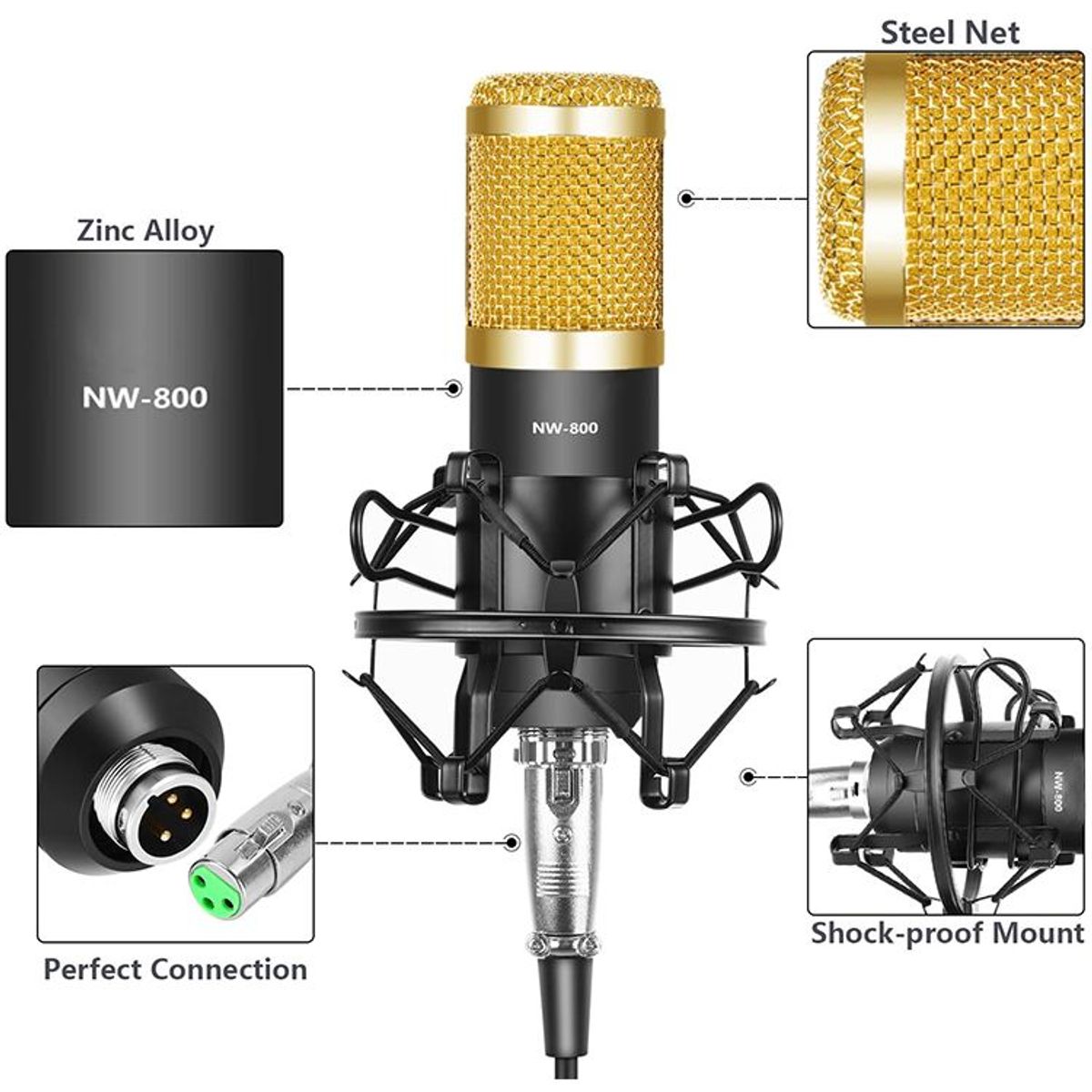 GENERICO - Kit Microfono Condensador Profesional con Brazo Soporte Antipop BM800U