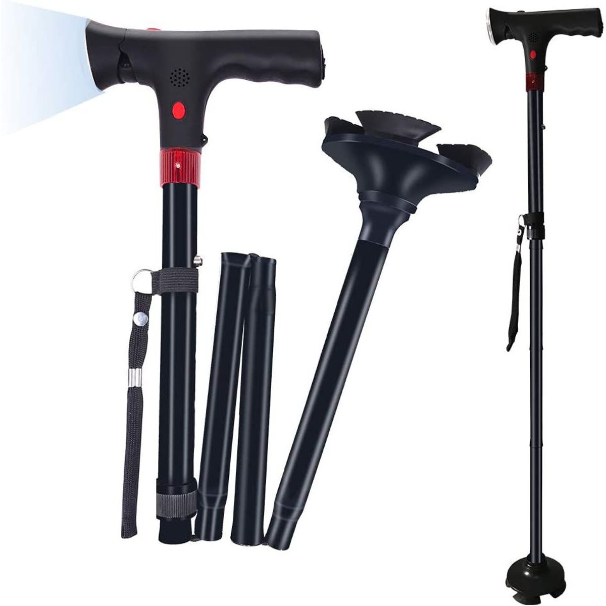 PERUMASSAGE - Bastón Plegable con Linterna y Alarma