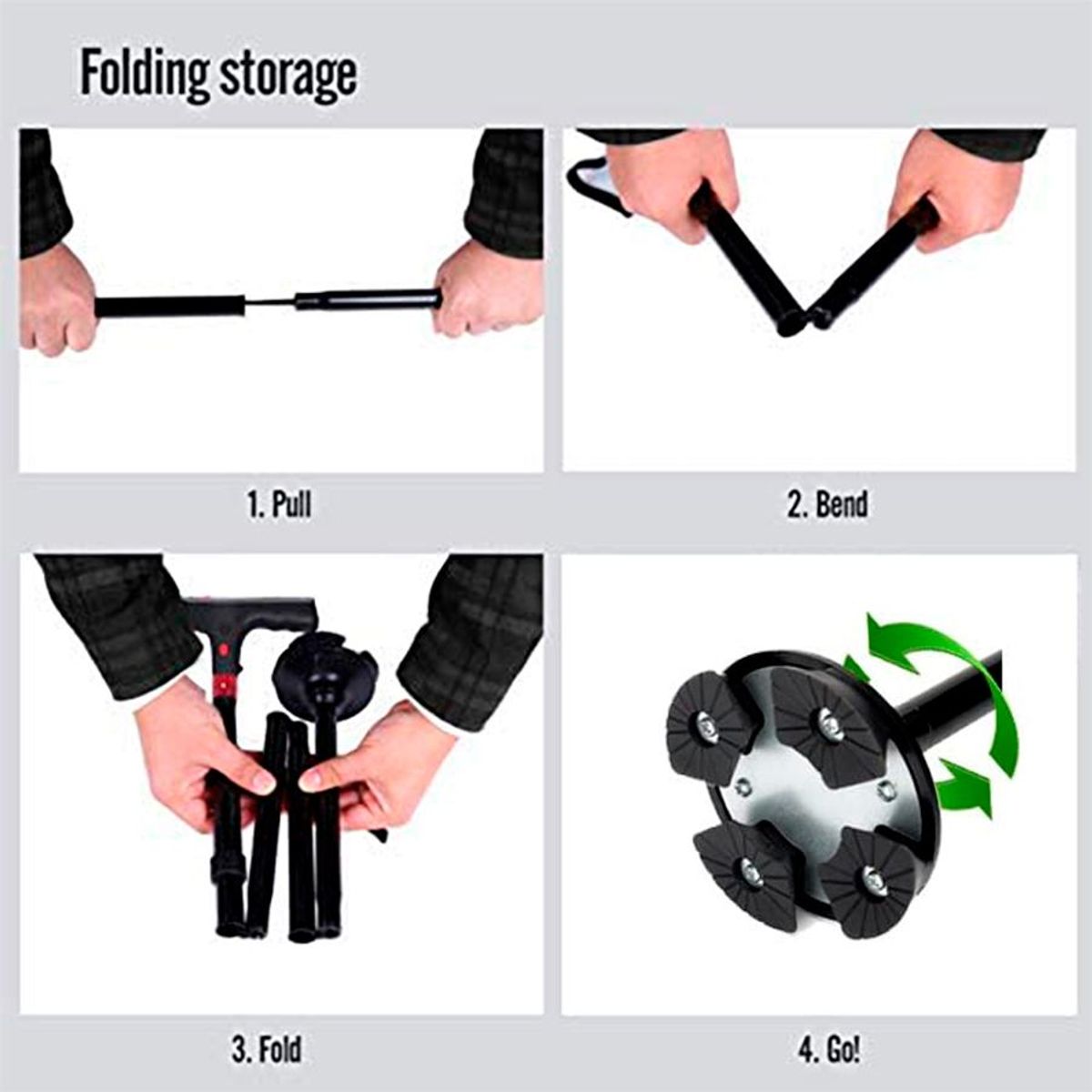 PERUMASSAGE - Bastón Plegable con Linterna y Alarma