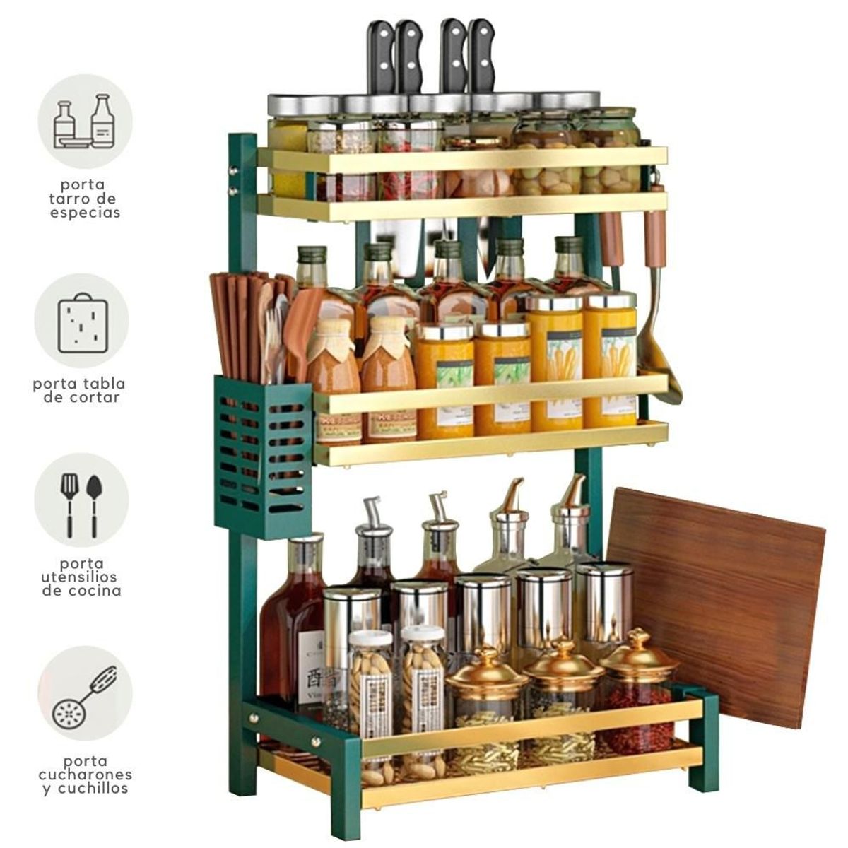 MINARI - Estante Organizador de Cocina Condimentero 3 Niveles Gold 67V