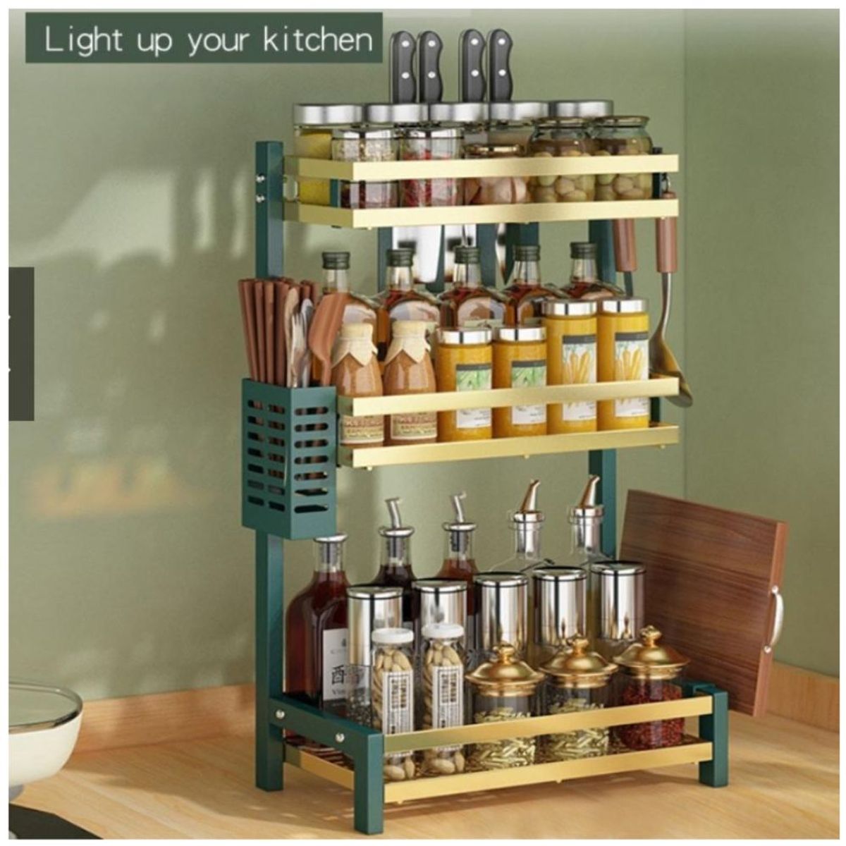 MINARI - Estante Organizador de Cocina Condimentero 3 Niveles Gold 67V