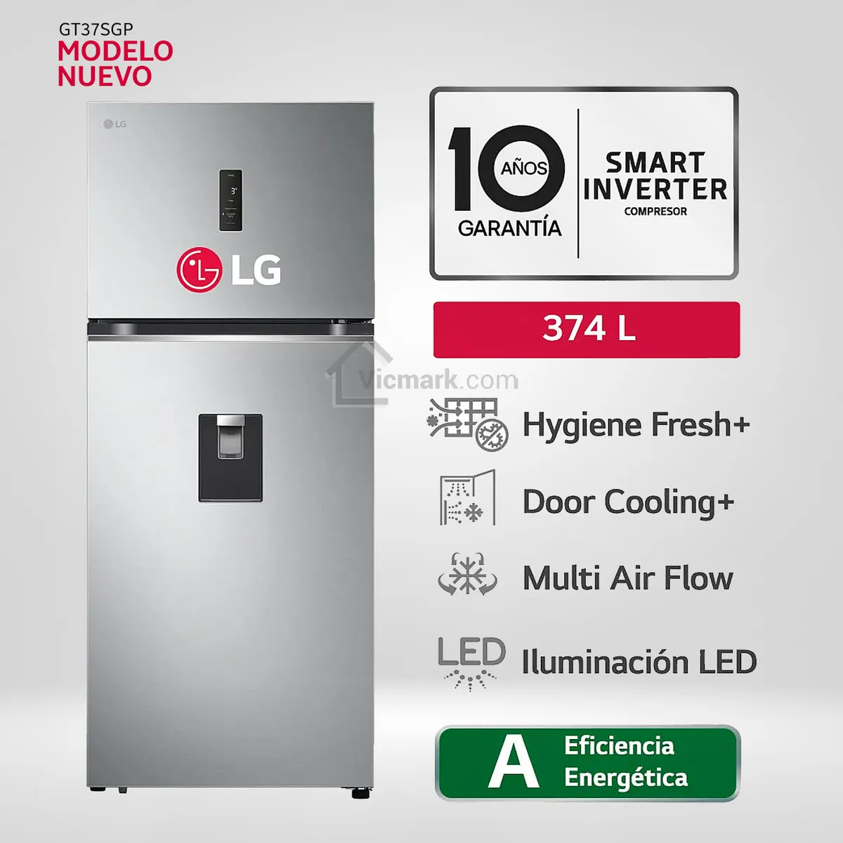 LG - Refrigeradora LG 374 Litros Top Freezer No Frost plateada - GT37SGP