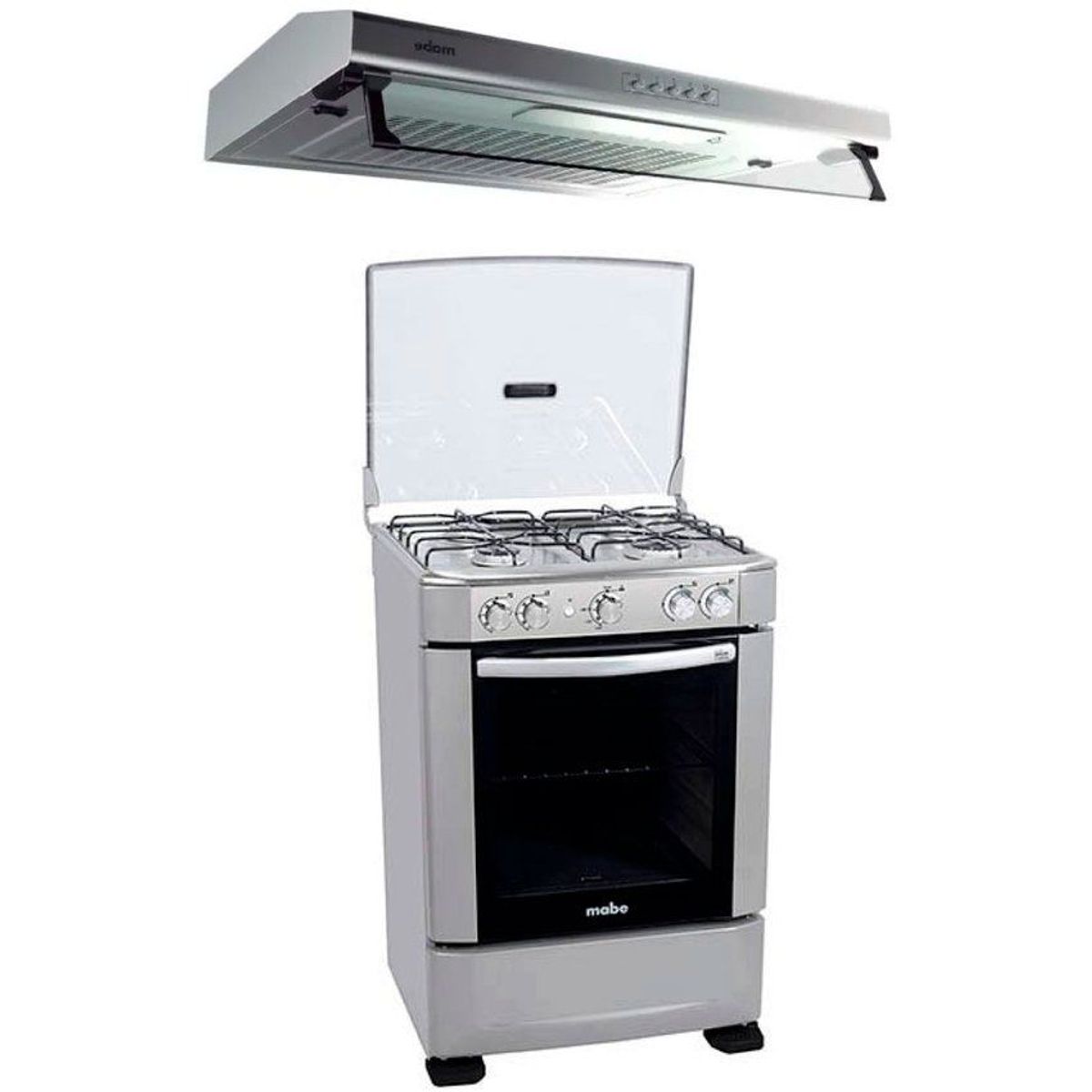 MABE - Combo Cocina a Gas Mabe 4 hornillas CMP6015AG0 + Campana Extractora Mabe 60 cm Inox CMU6020PI0