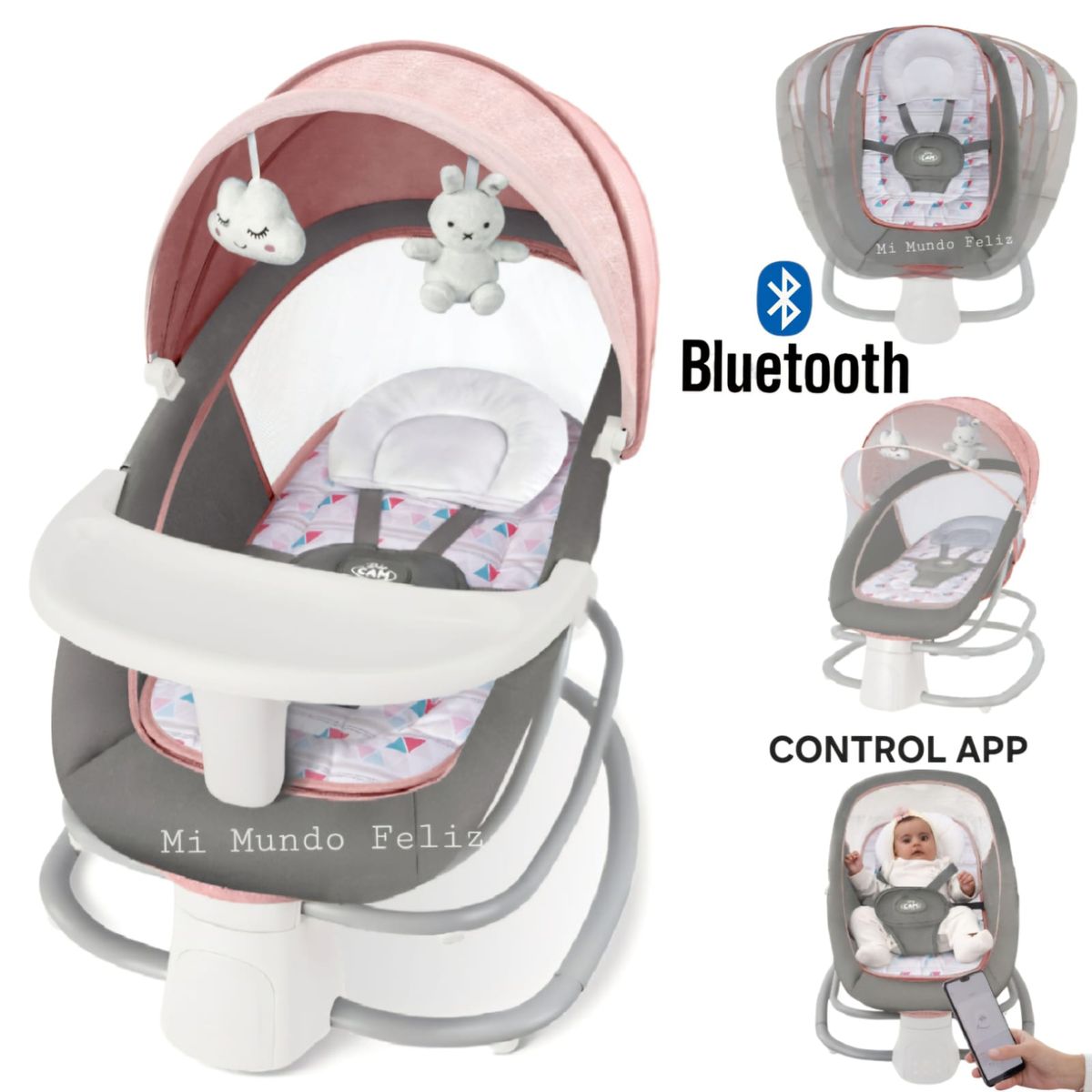 BEBE - MECEDORA para bebe  Automatica Rosada con Bluetooh Aplicativo