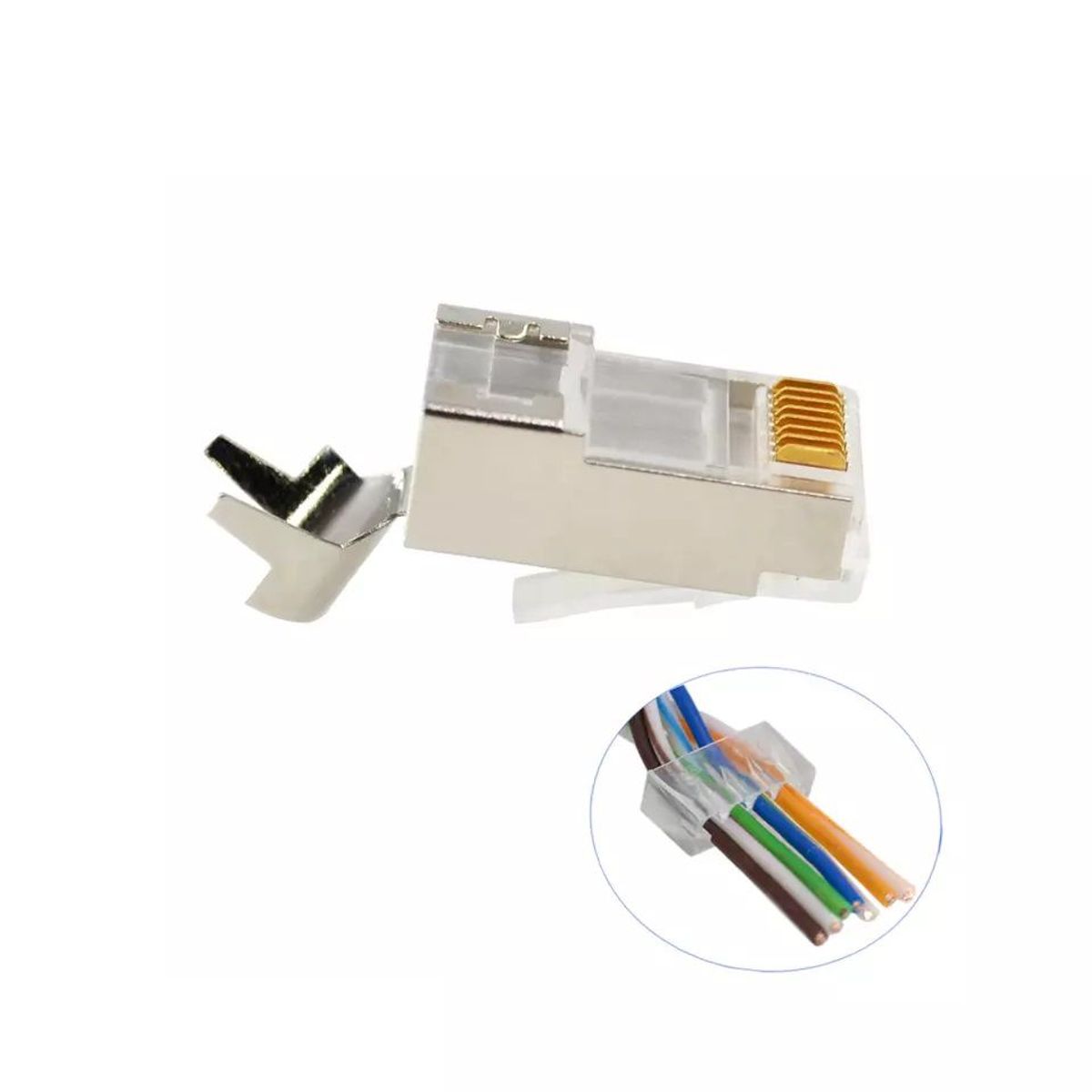 OEM - Conector RJ45 CAT7 Metálico Blindado Apantallado Modular - 04 UND