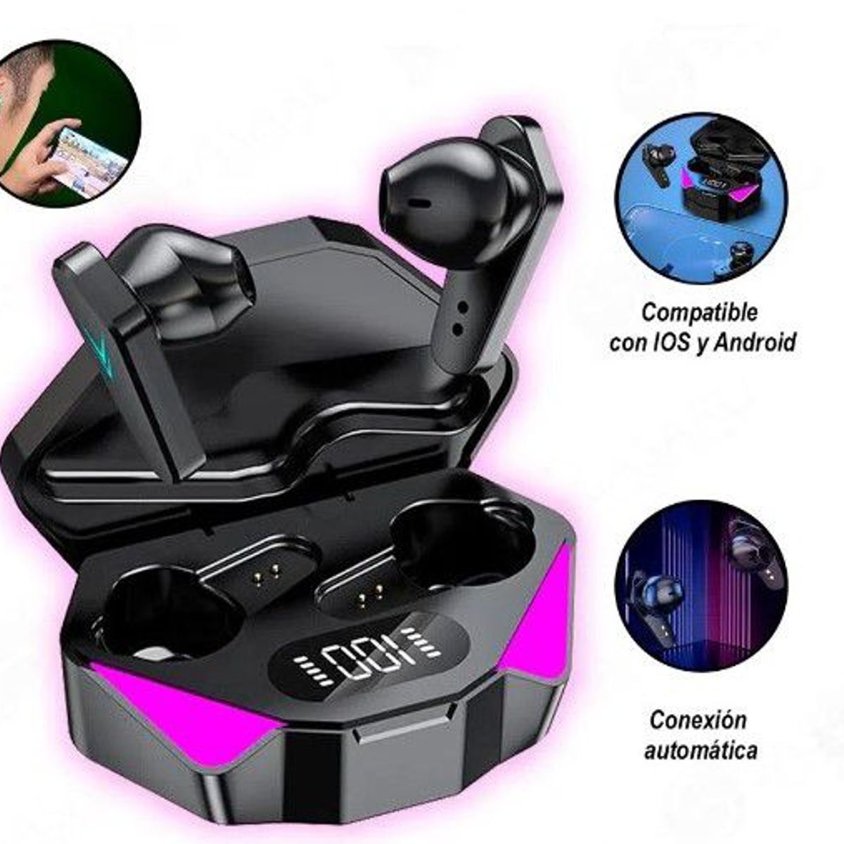 OEM - Audífono Bluetooth 5.2 RGB - TWS-J-X15