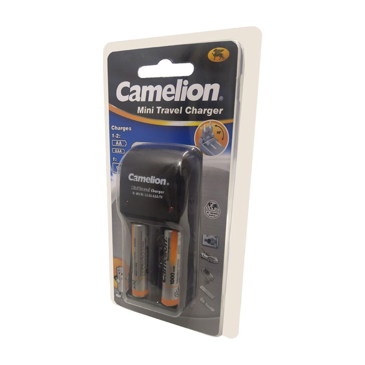 CAMELION - Cargador Camelion + 2 Pilas AAA 1100man Recargables