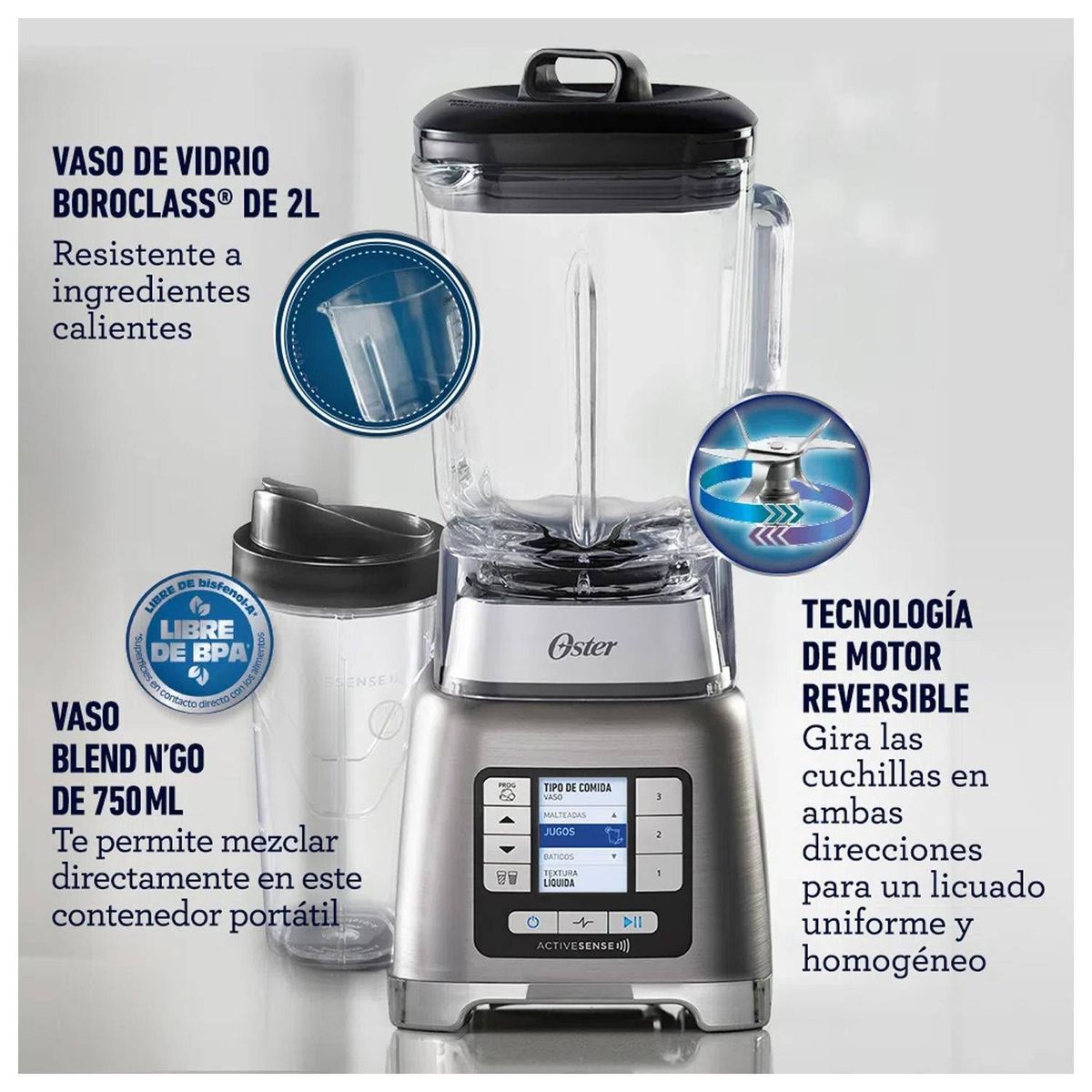 OSTER - Licuadora Oster 3 Velocidades 2Lt + Vaso BlendN BLSTTDGNBG - Plateado