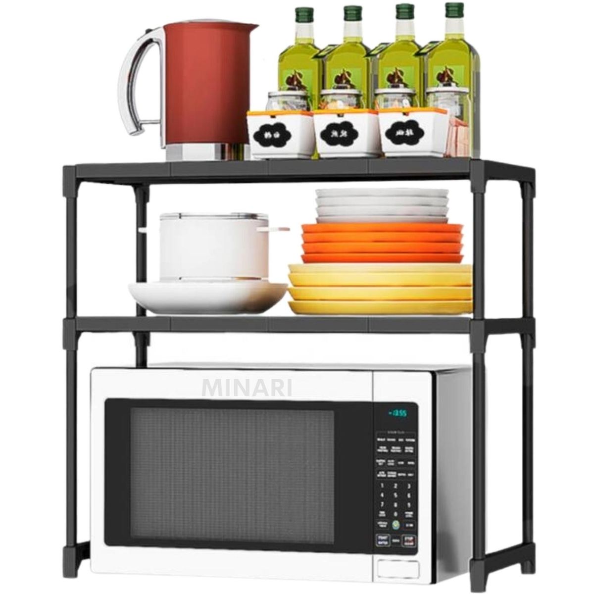 MINARI - Estante Organizador de Microondas 3 Niveles para Cocina Negro 350E