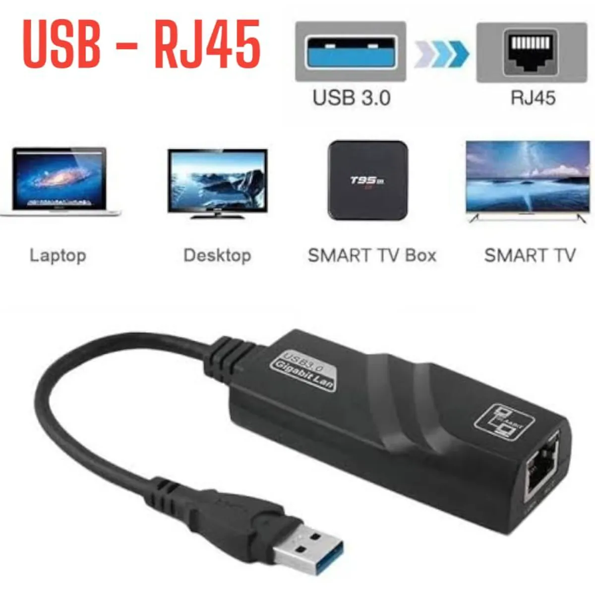 OEM - Adaptador de Red Ethernet RJ45 con Cable USB 3,0 a Gigabit LAN para PC