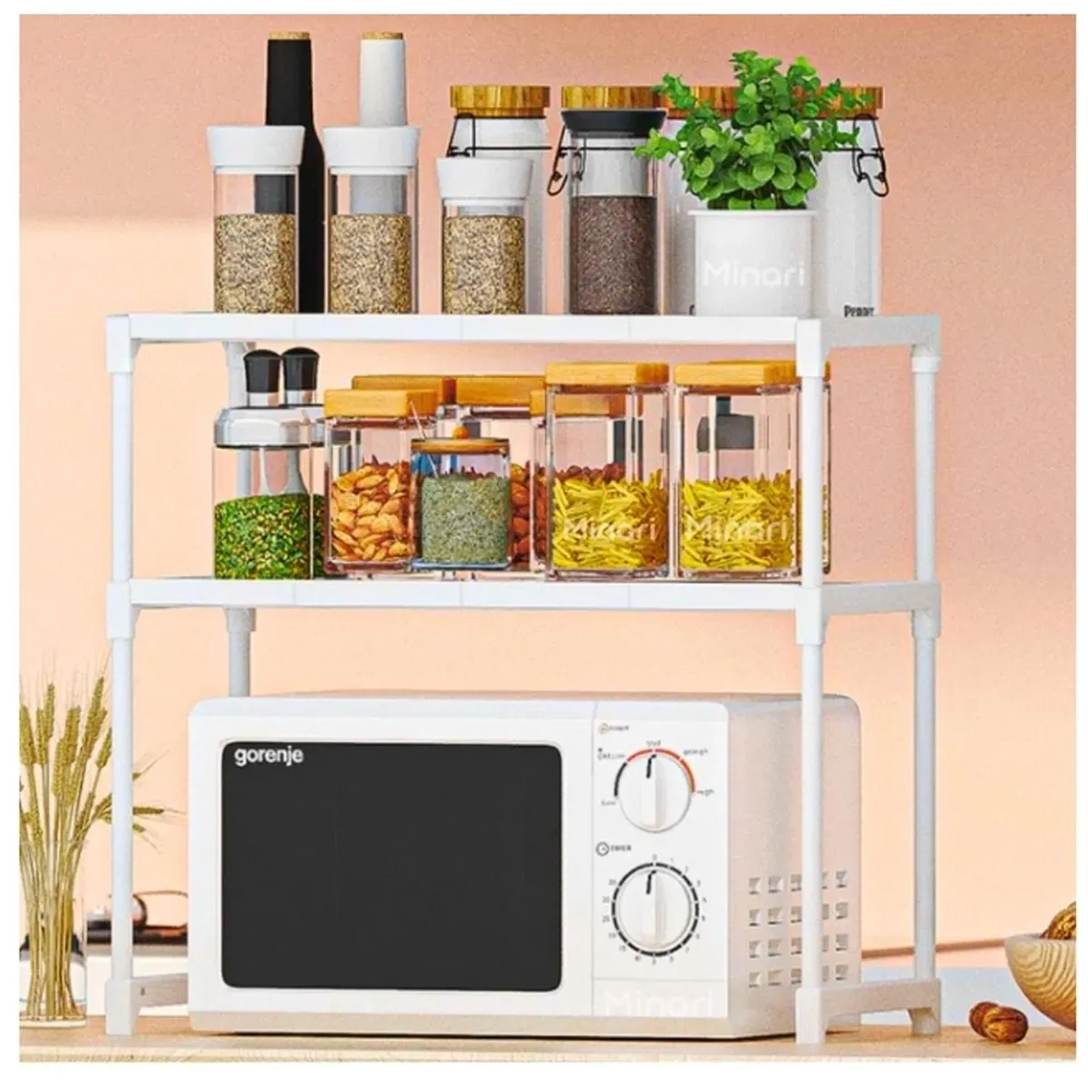 MINARI - Estante Organizador de Microondas 3 Niveles para Cocina Blanco 350E