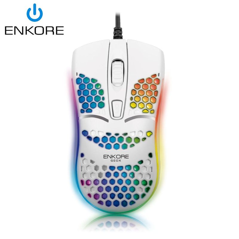 ENKORE - Mouse Gamer Geox Ekm 121 USB Luces LED RGB Blanco