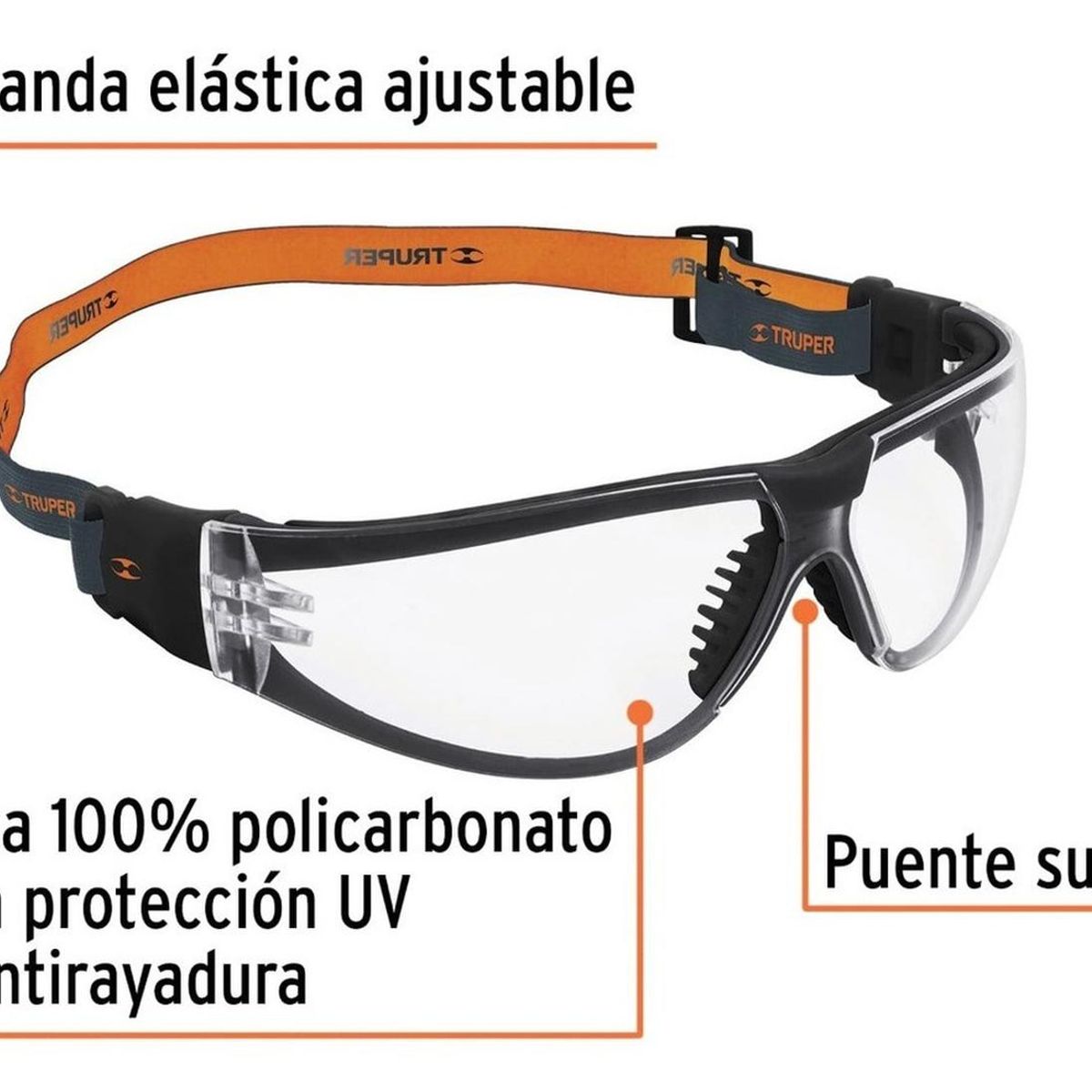 Truper - Lentes de  Seguridad Transparente con  Banda Elástica  Active Truper