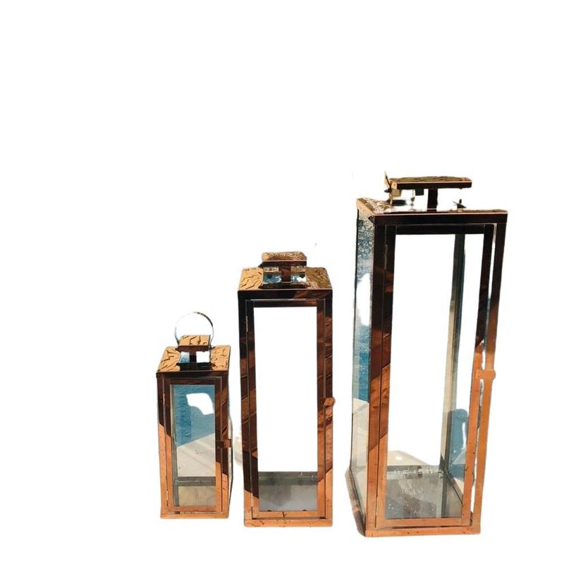 FLORIPA - Farol De Metal Rose Gold Set De 3 HL1082 FLORIPASTORE